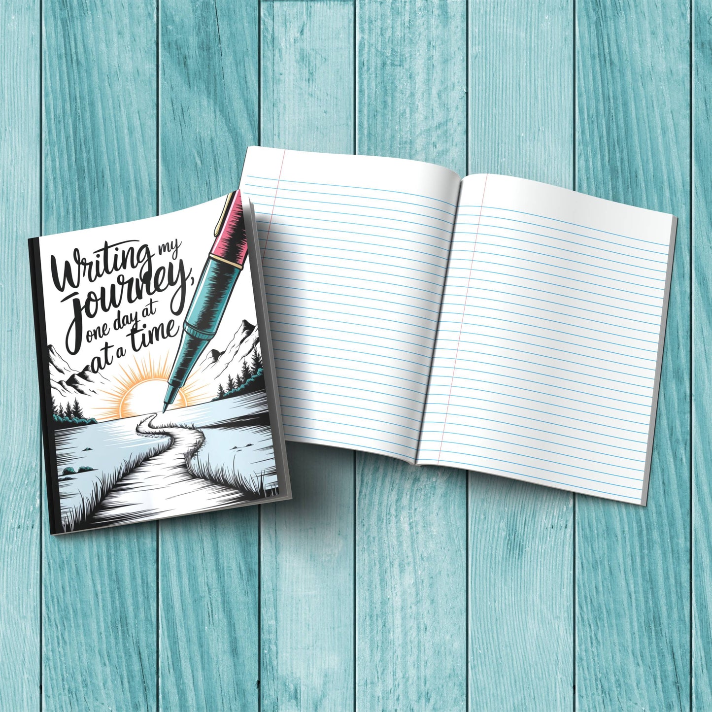 Writing My Journey One Day At A Time sturdy cover notebook for therapy notes, mindfulness, and affirmations.