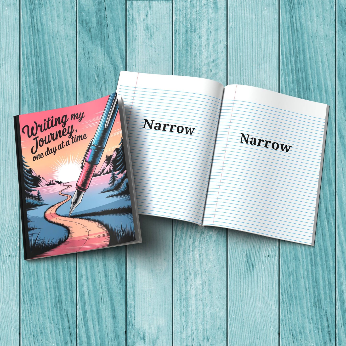 Sturdy cardstock cover Writing My Journey One Day At A Time composition notebook for self-care and daily journaling.