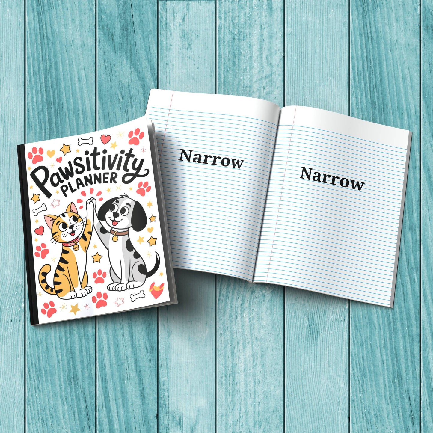 Sturdy cardstock cover Pawsitivity Planner notebook for affirmations, wellness writing, and reflections.