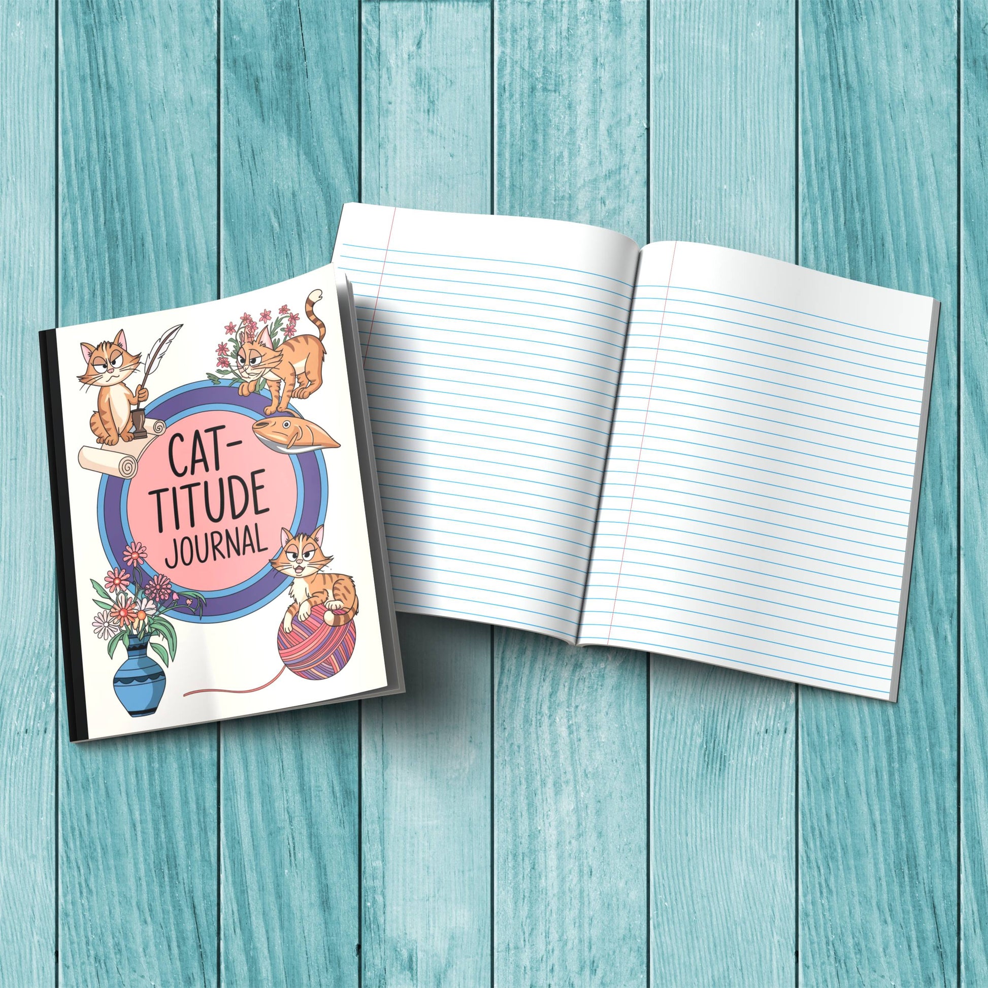 Cute Cat-titude sturdy cover composition notebook for stress relief, journaling, and therapy reflections.