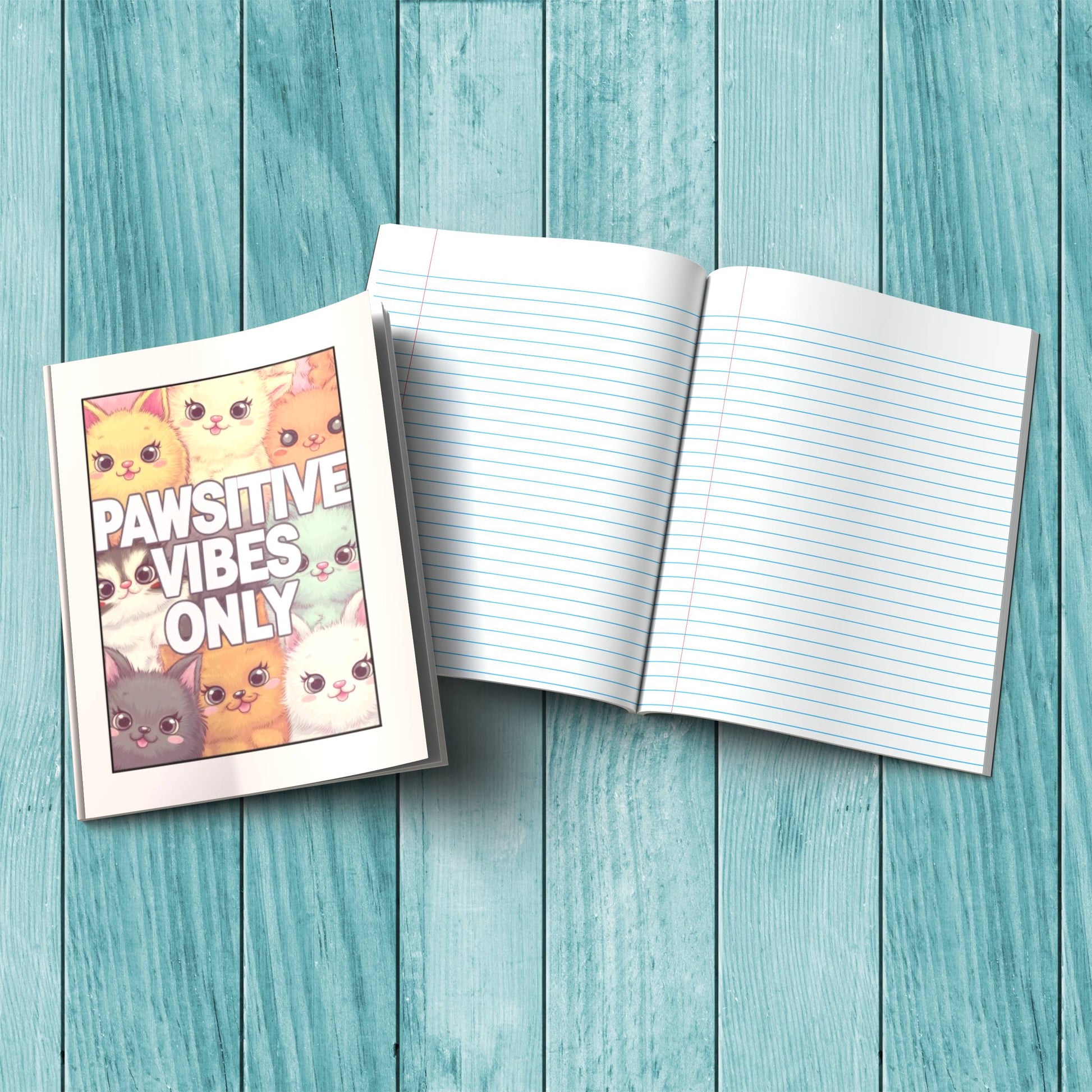 Cute Pawsitive Vibes Only sturdy cardstock cover journal for daily self-care, mindfulness, and affirmations.