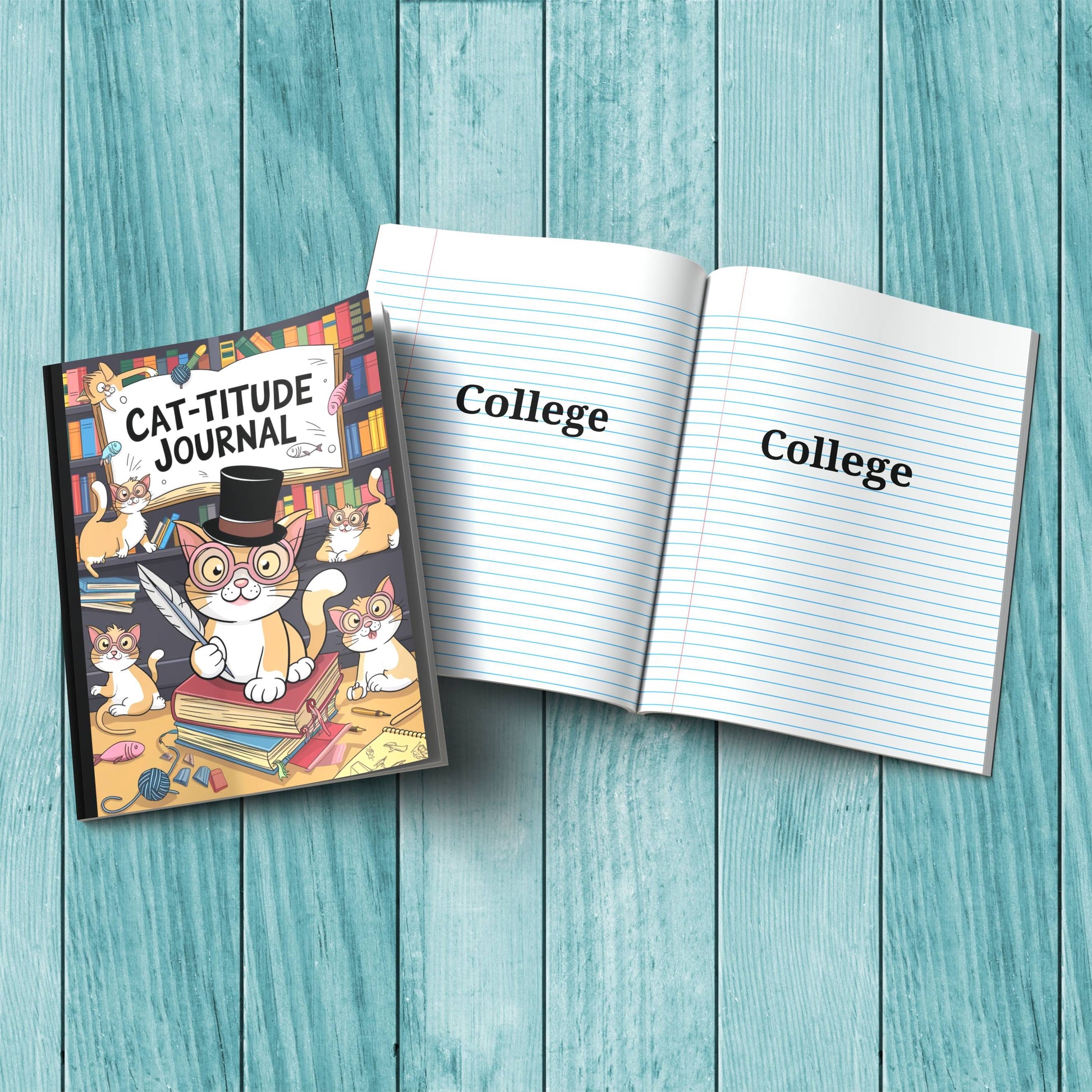 Cat-titude sturdy cardstock cover notebook designed for mindfulness, journaling, and wellness practices.