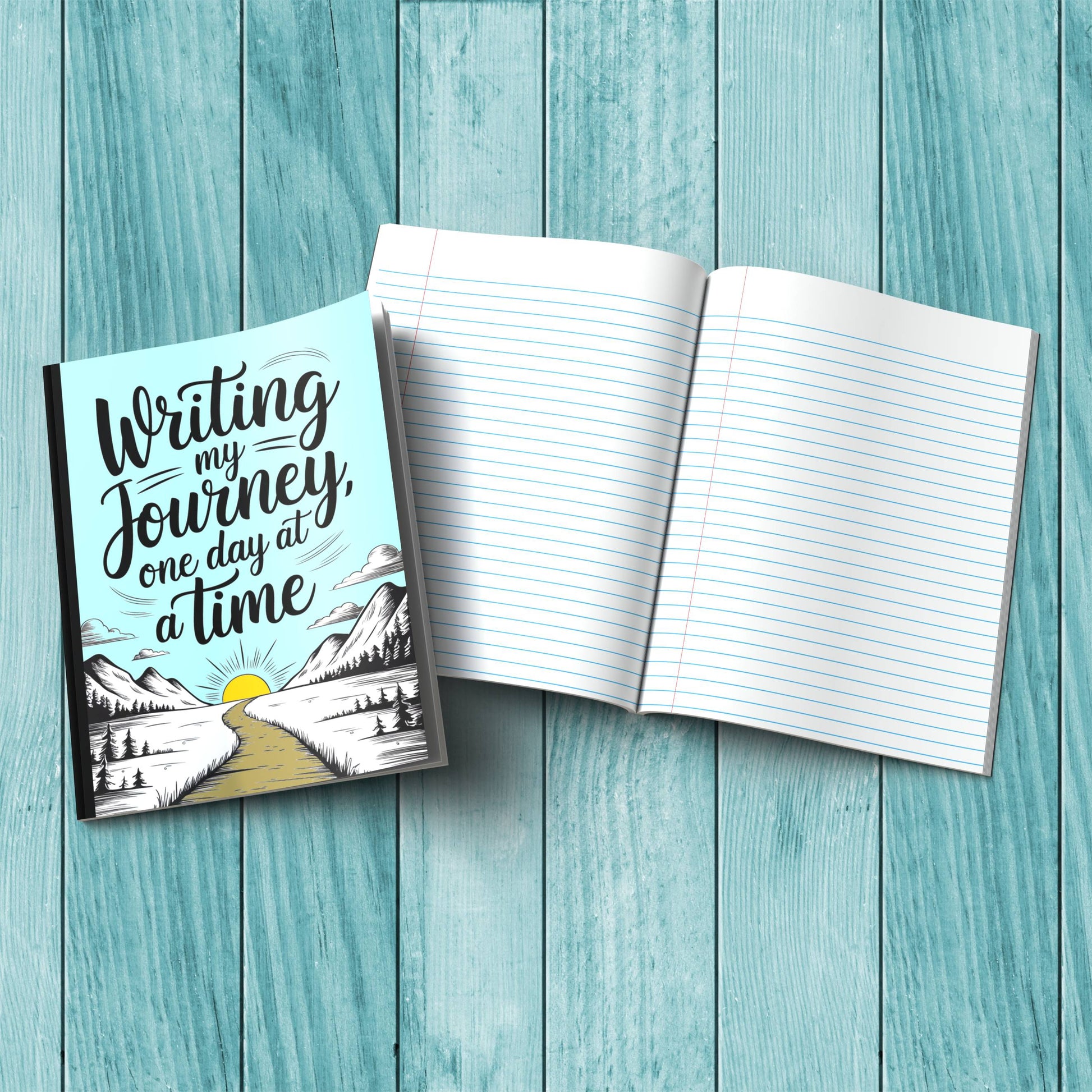 Writing My Journey One Day At A Time sturdy cardstock cover notebook for mindfulness journaling and reflections.