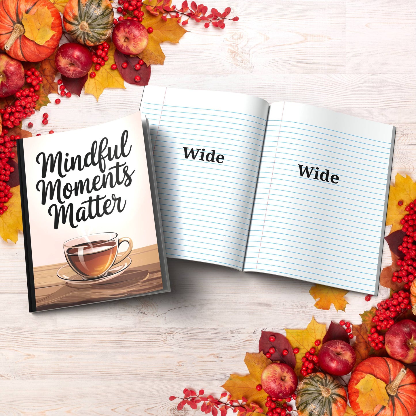 Mindful Moments Matter paperback composition notebook for journaling, self-care, and mindful writing.
