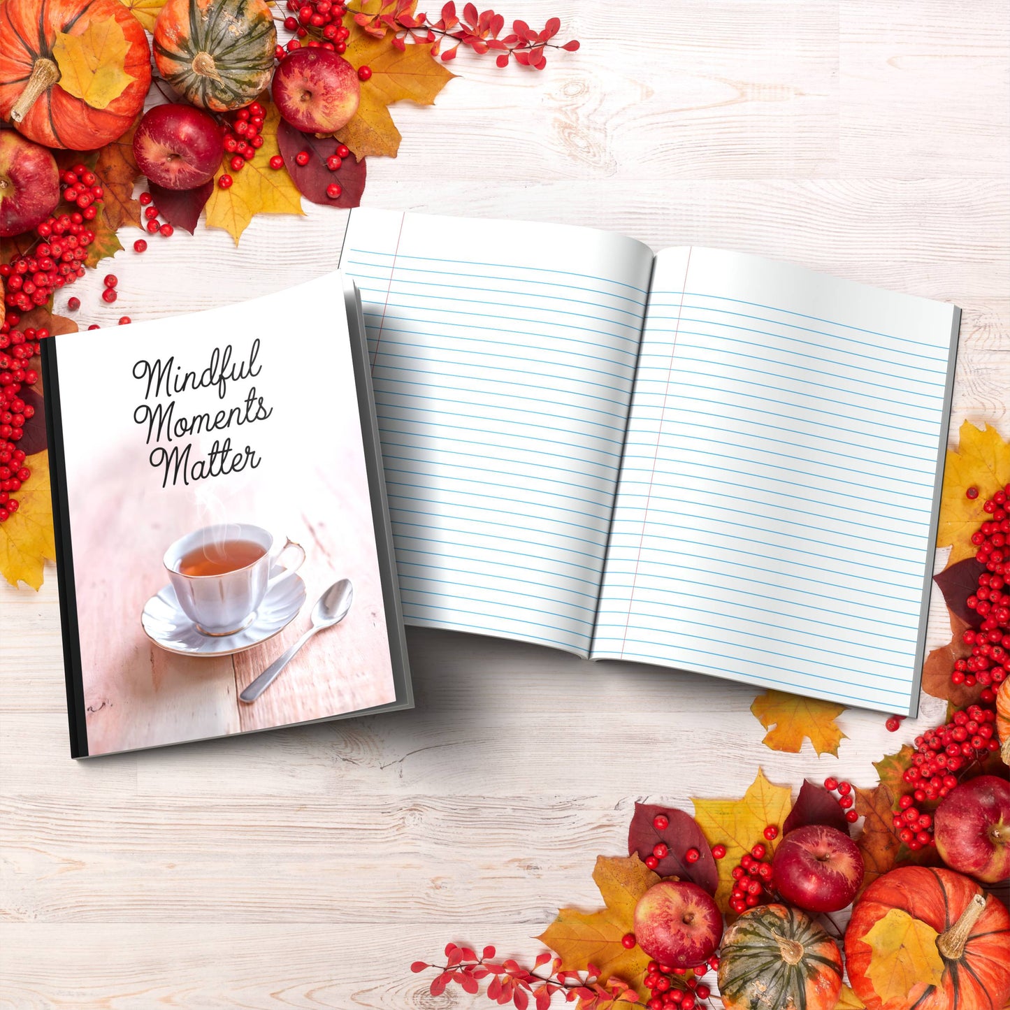 Mindful Moments Matter paperback composition notebook for gratitude, inspiration, and reflection.