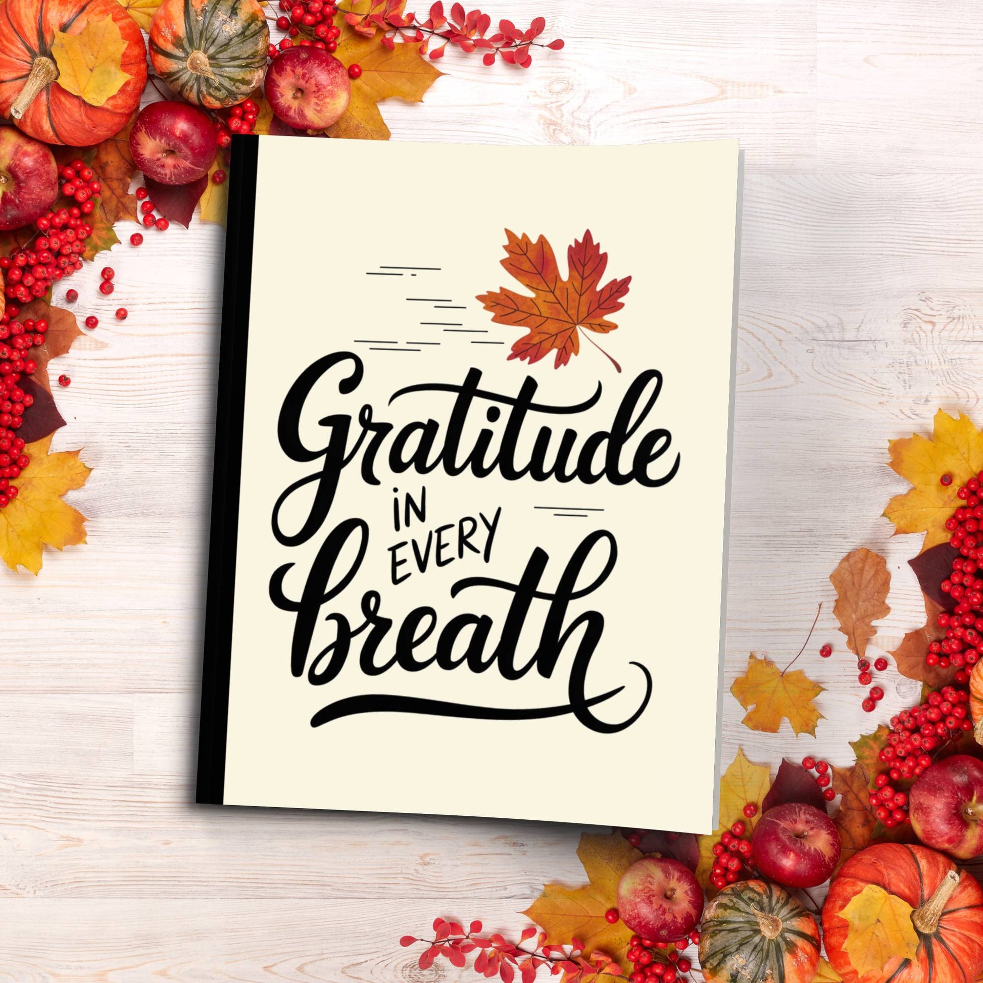 Gratitude In Every Breath paperback composition notebook for mindful writing and daily inspiration.