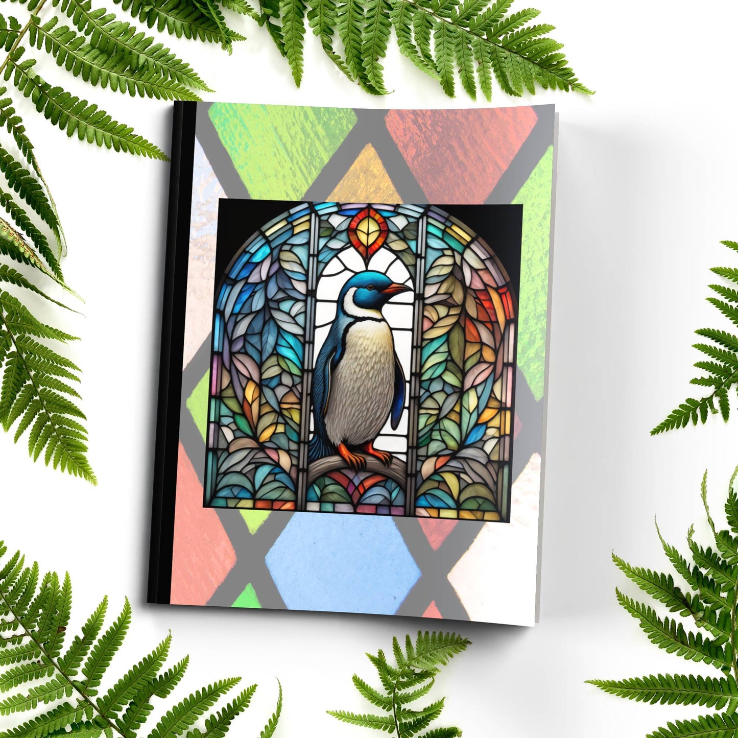 Penguin stained glass zoo animals paperback journal composition notebook for writing, journaling, and mindfulness