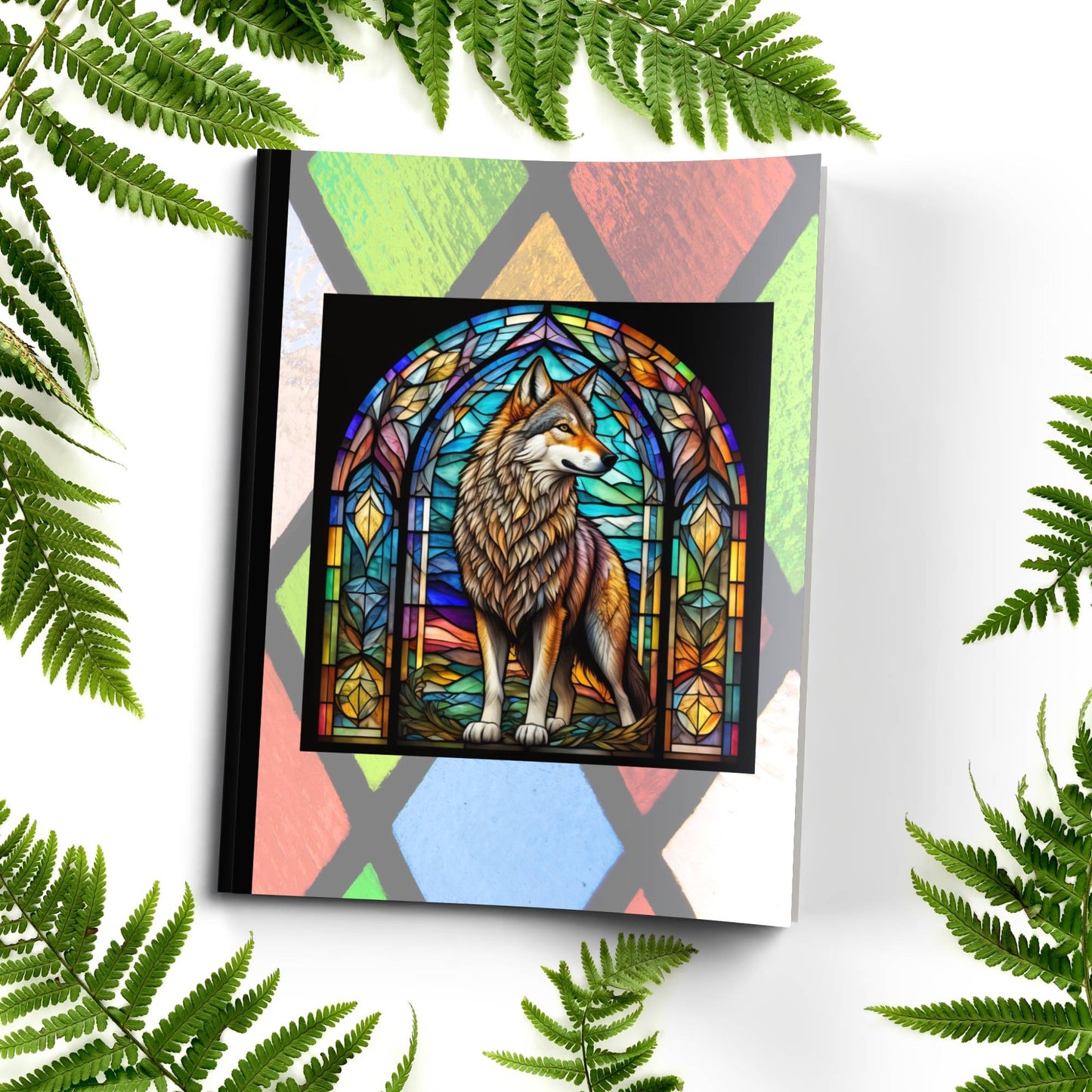 Wolf stained glass zoo animals paperback composition notebook journal for mindful writing, notes, and reflection