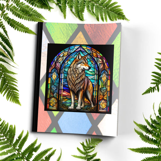 Wolf stained glass zoo animals paperback composition notebook journal for mindful writing, notes, and reflection