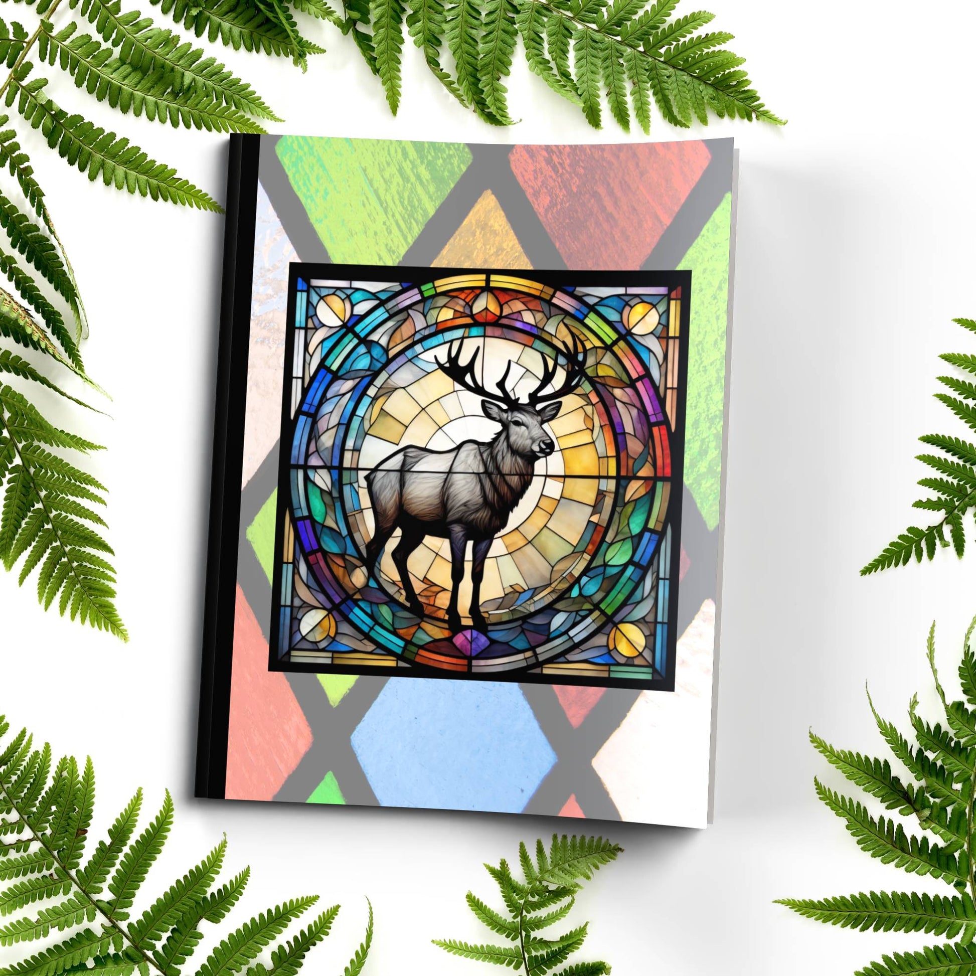 Reindeer stained glass zoo animals paperback journal composition notebook for holiday writing, journaling, and notes