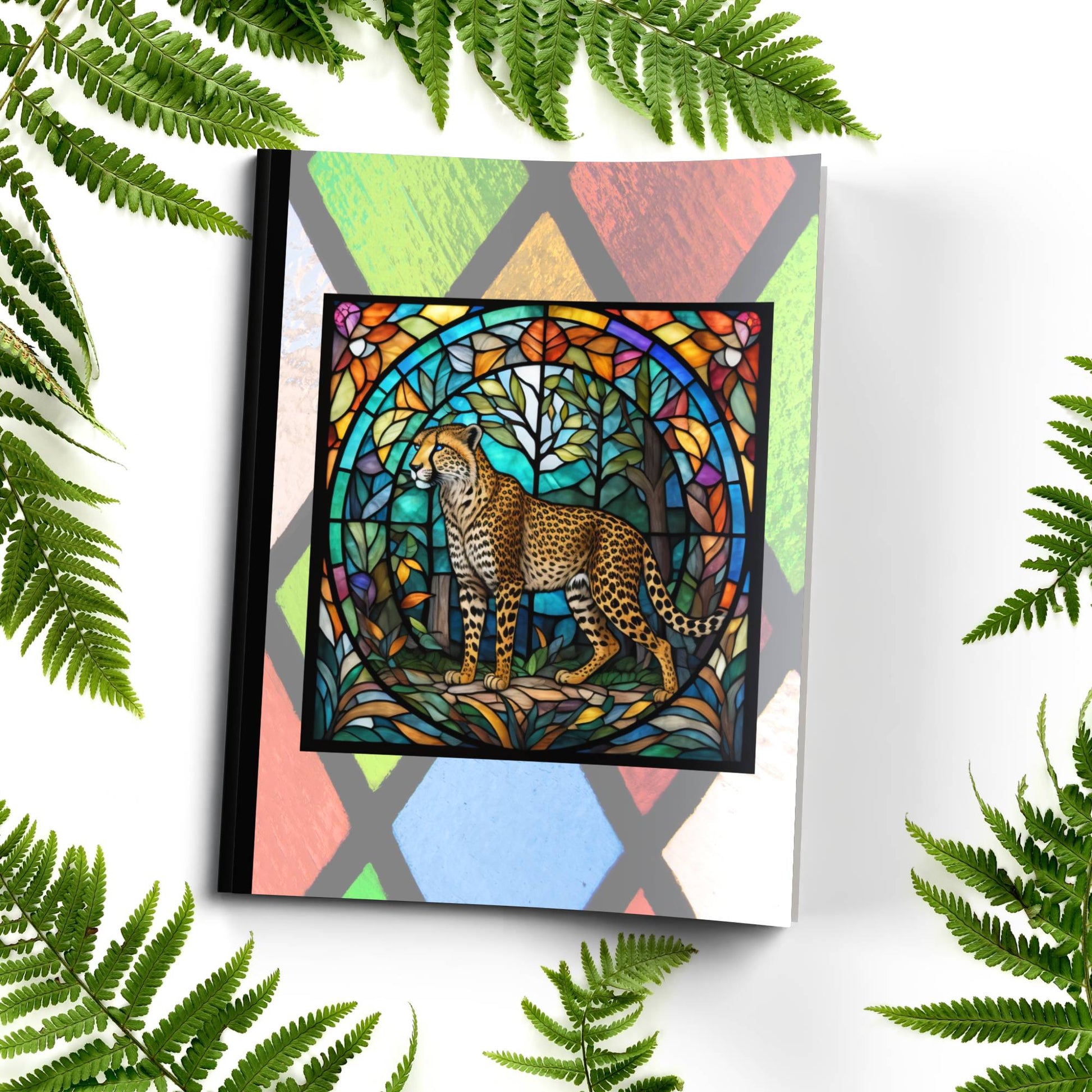 Cheetah stained glass zoo animals paperback journal composition notebook for creative writing and self-care