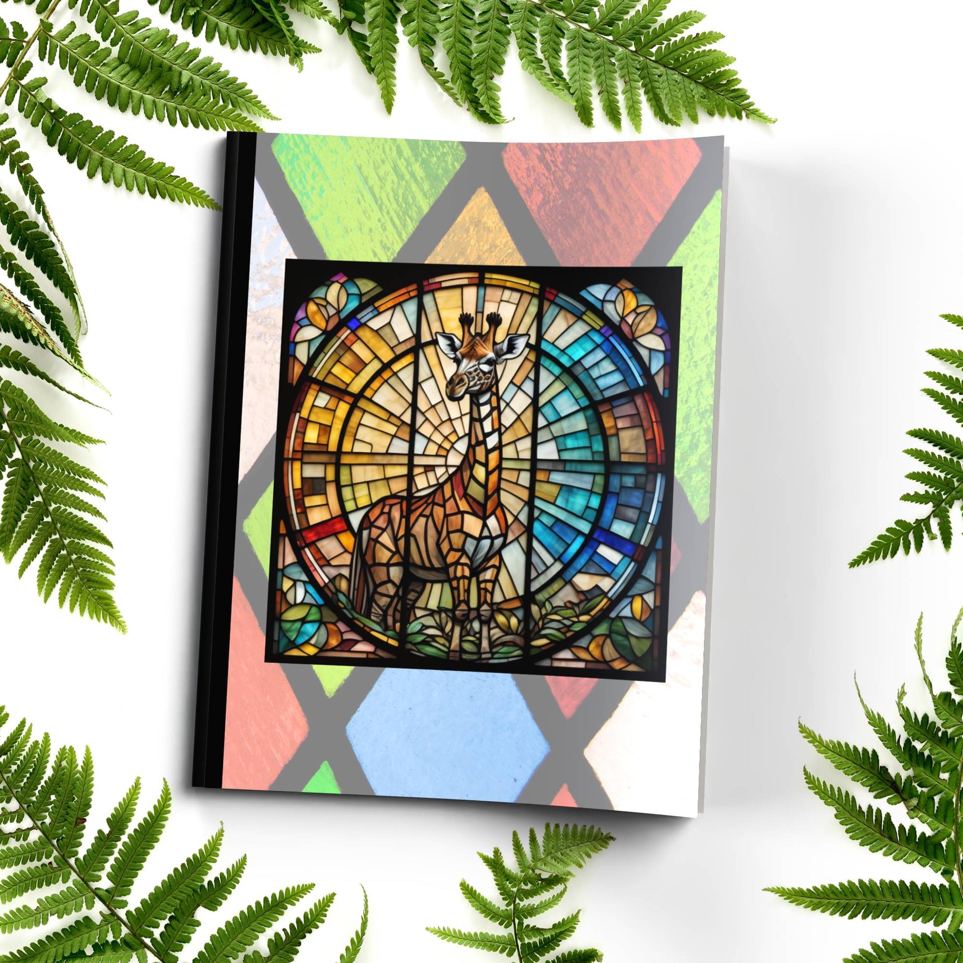 Giraffe stained glass zoo animals paperback composition notebook journal for mindful writing, notes, and sketches