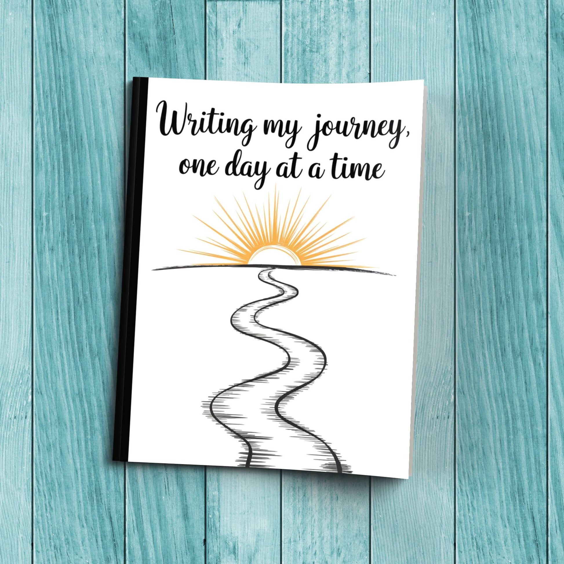 Inspirational Writing My Journey One Day At A Time sturdy cardstock cover composition notebook for self-care writing.