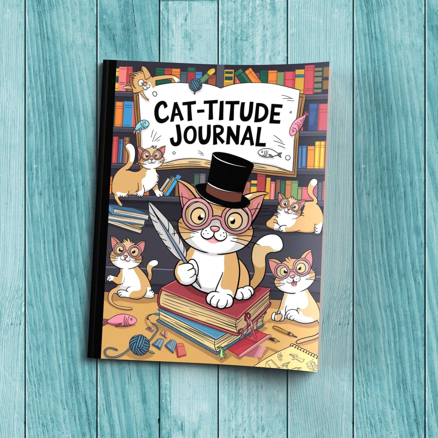 Cat-titude sturdy cardstock cover notebook designed for mindfulness, journaling, and wellness practices.