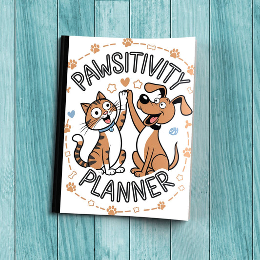 Pawsitivity Planner sturdy cardstock cover composition notebook for daily journaling and self-care writing.