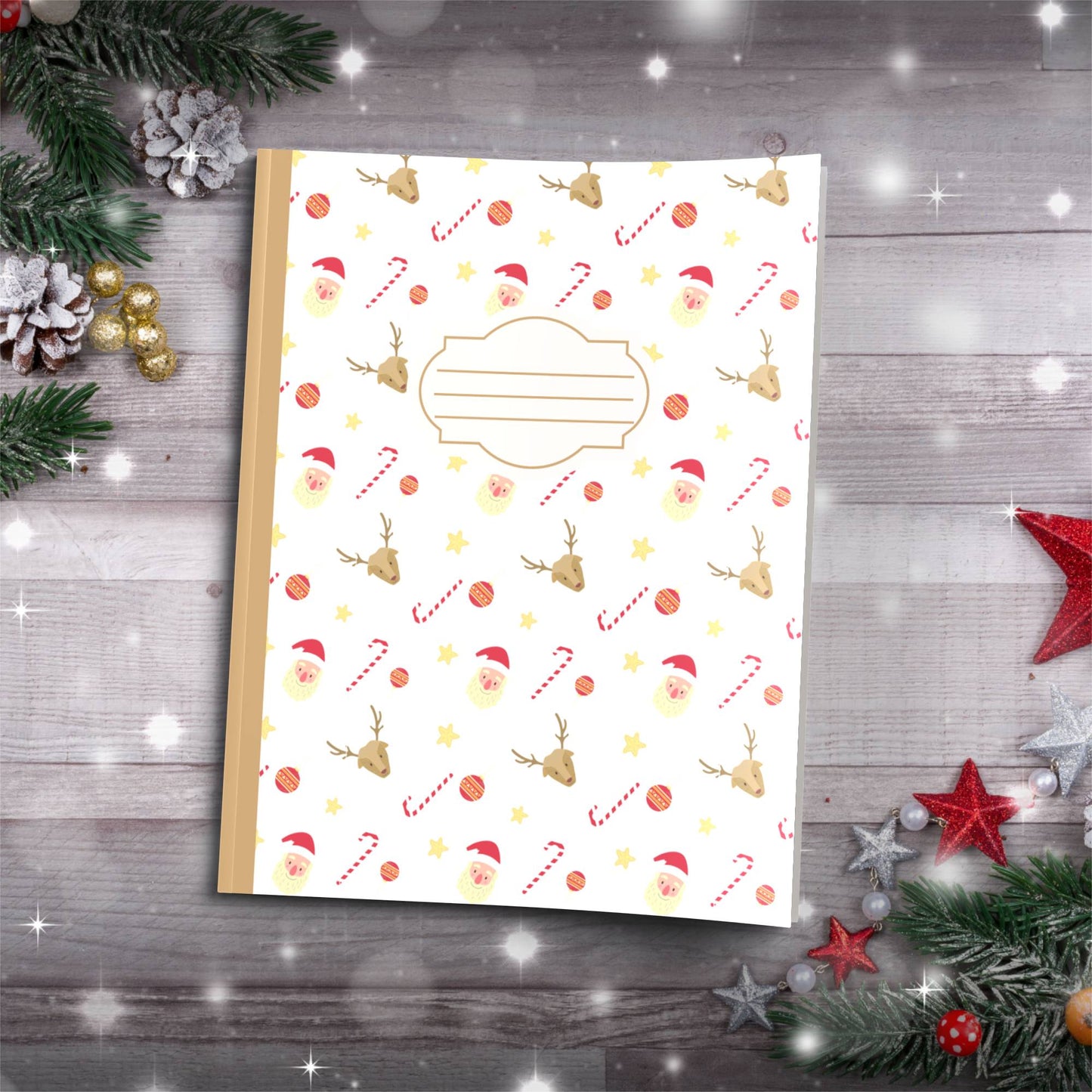 Santa, Snowflakes & Holiday Icons Paperback Christmas Composition Notebook for festive journaling and holiday mindfulness