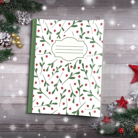 Olive & Red Trees with Snowflake Accents Paperback Christmas Composition Notebook for festive writing and holiday journaling