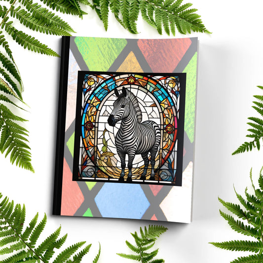 Zebra stained glass zoo animals paperback journal composition notebook for creative writing, notes, and mindfulness