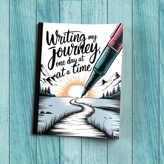 Writing My Journey One Day At A Time sturdy cover notebook for therapy notes, mindfulness, and affirmations.