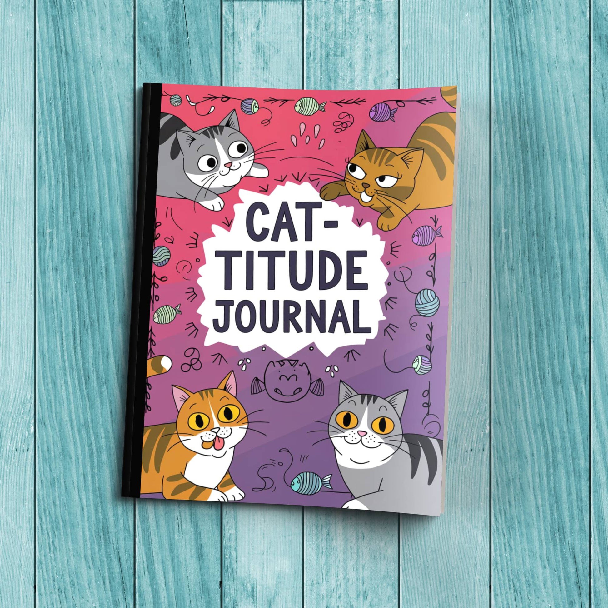 Cat-titude journal composition notebook with sturdy cardstock cover, perfect for daily mindfulness and anxiety relief.