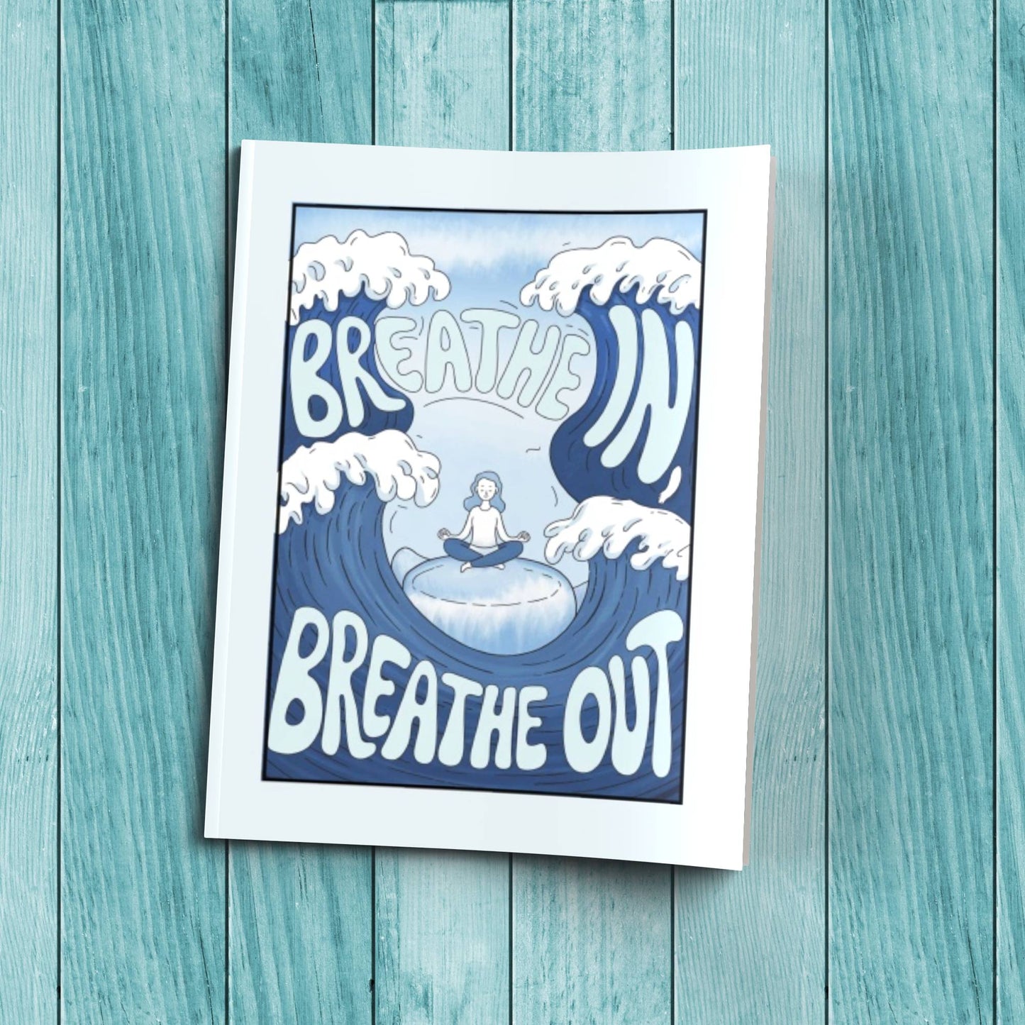 Breathe In Breathe Out composition notebook with sturdy cardstock cover, ideal for self-care journaling and mindfulness writing.