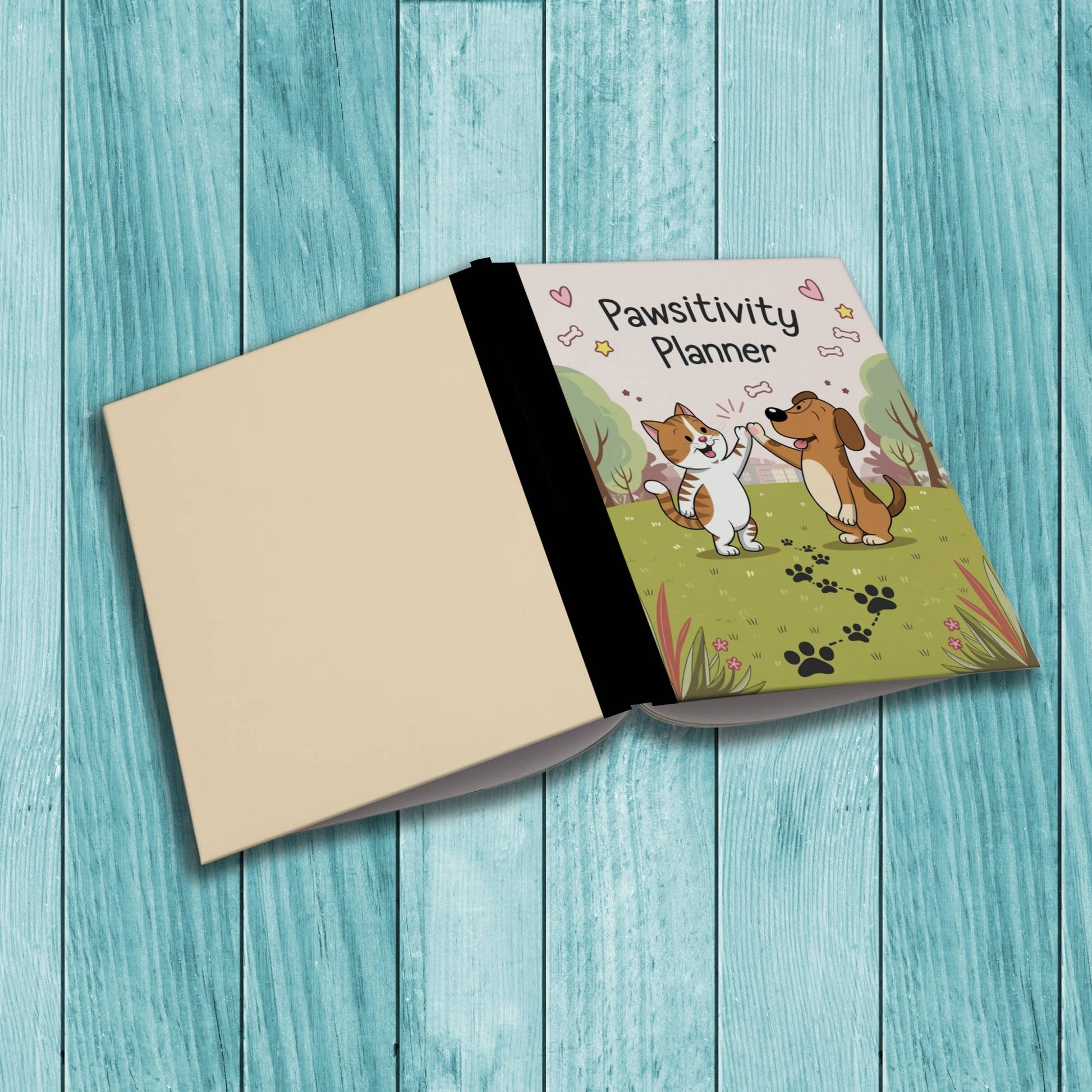 Pawsitivity Planner sturdy cardstock cover composition notebook for mindfulness and daily journaling.