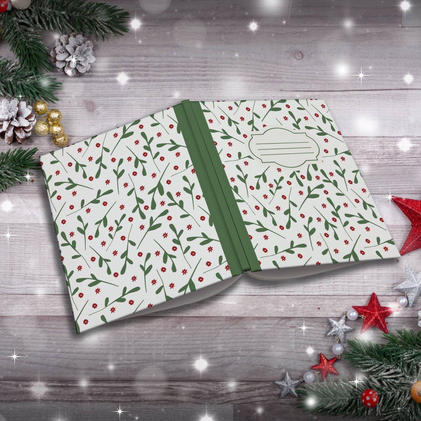 Olive & Red Trees with Snowflake Accents Paperback Christmas Composition Notebook for festive writing and holiday journaling