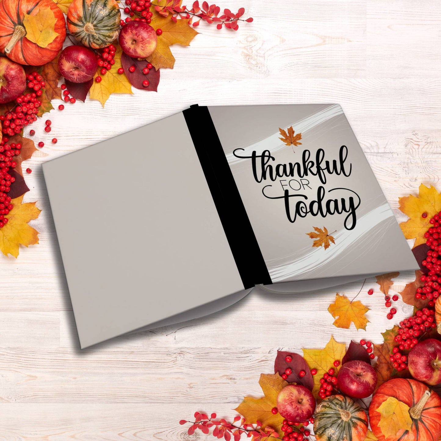Thankful For Today paperback composition notebook for daily gratitude, journaling, and mindfulness.