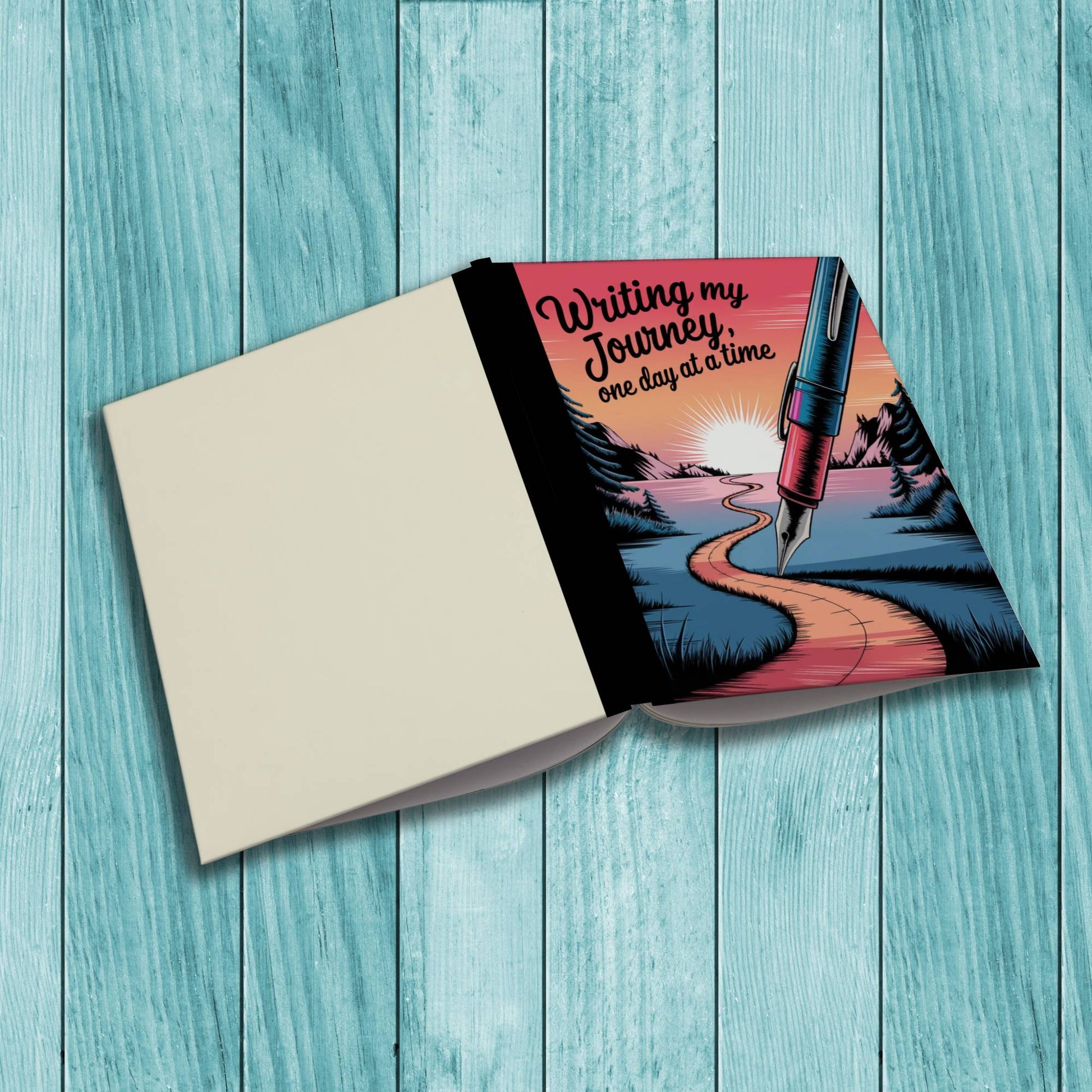 Sturdy cardstock cover Writing My Journey One Day At A Time composition notebook for self-care and daily journaling.
