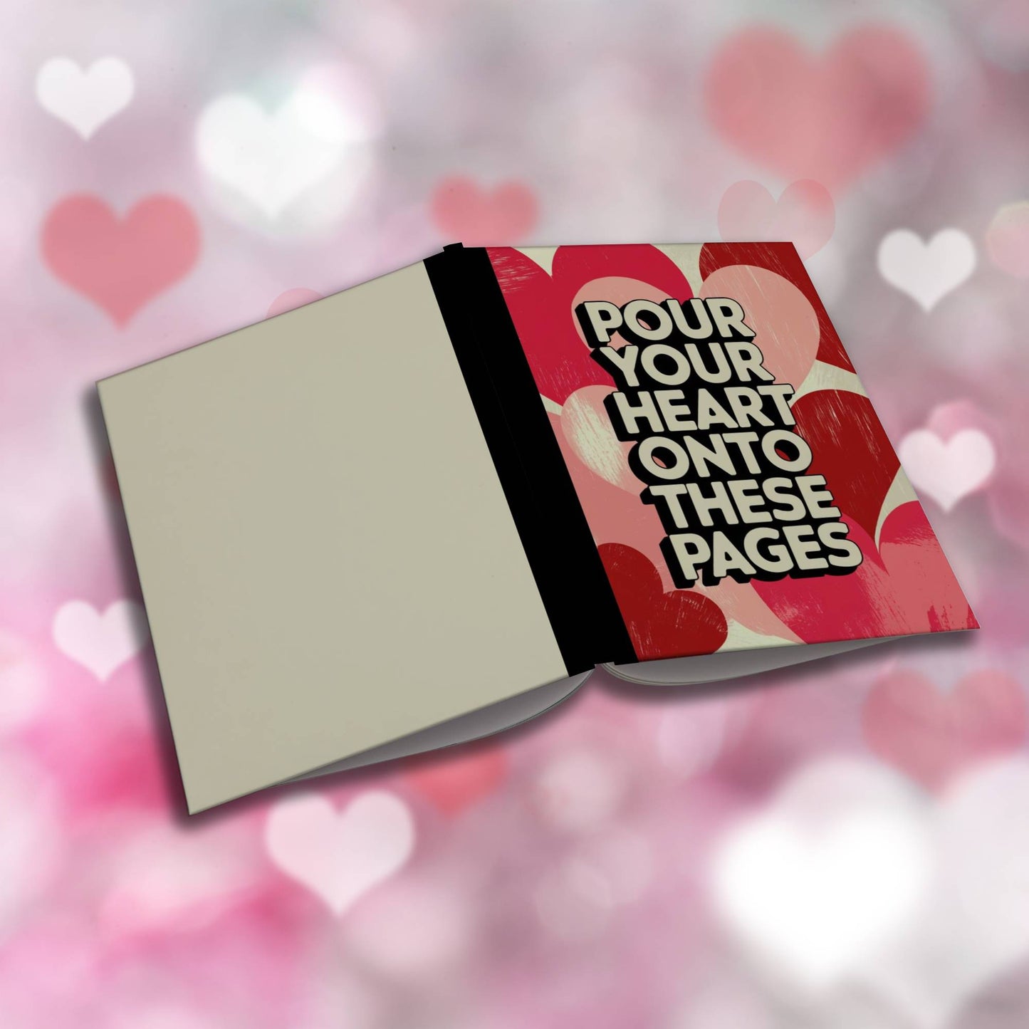 Paperback journal "Pour Your Heart Onto These Pages" with encouraging design, great for journaling, mindfulness, and emotional wellness.