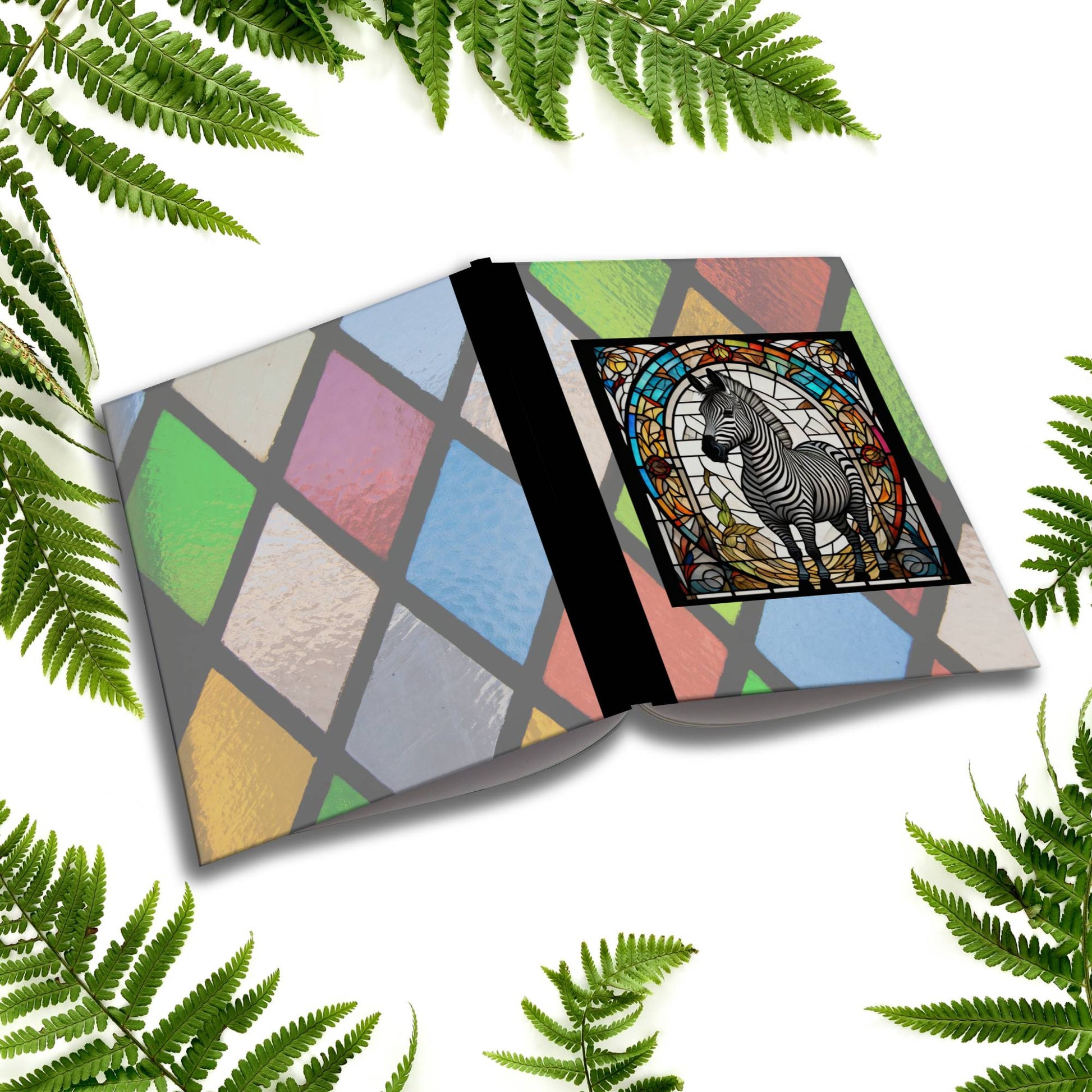 Zebra stained glass zoo animals paperback journal composition notebook for creative writing, notes, and mindfulness