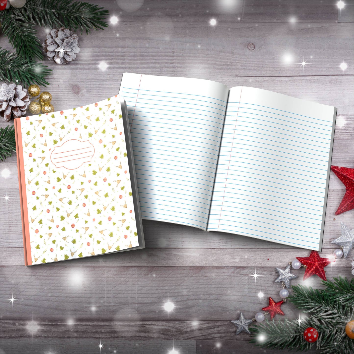Christmas Trees, Ornaments & Reindeer Paperback Christmas Composition Notebook for holiday journaling and festive writing
