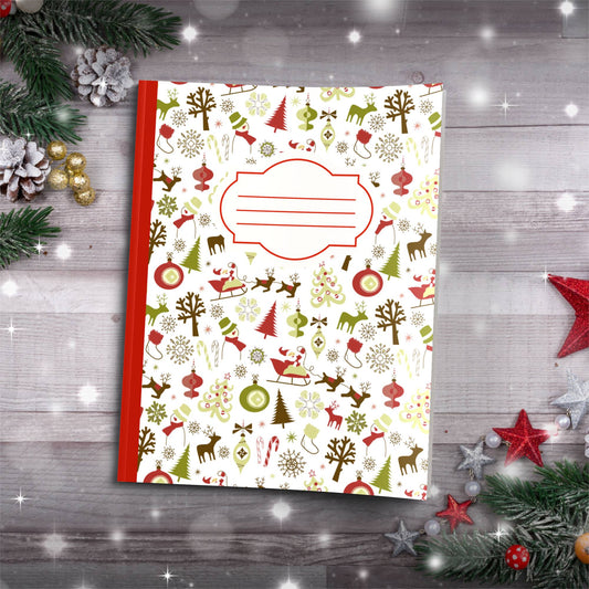 Santa, Stockings, Snowflakes & Stars Paperback Christmas Composition Notebook for journaling and holiday gift ideas