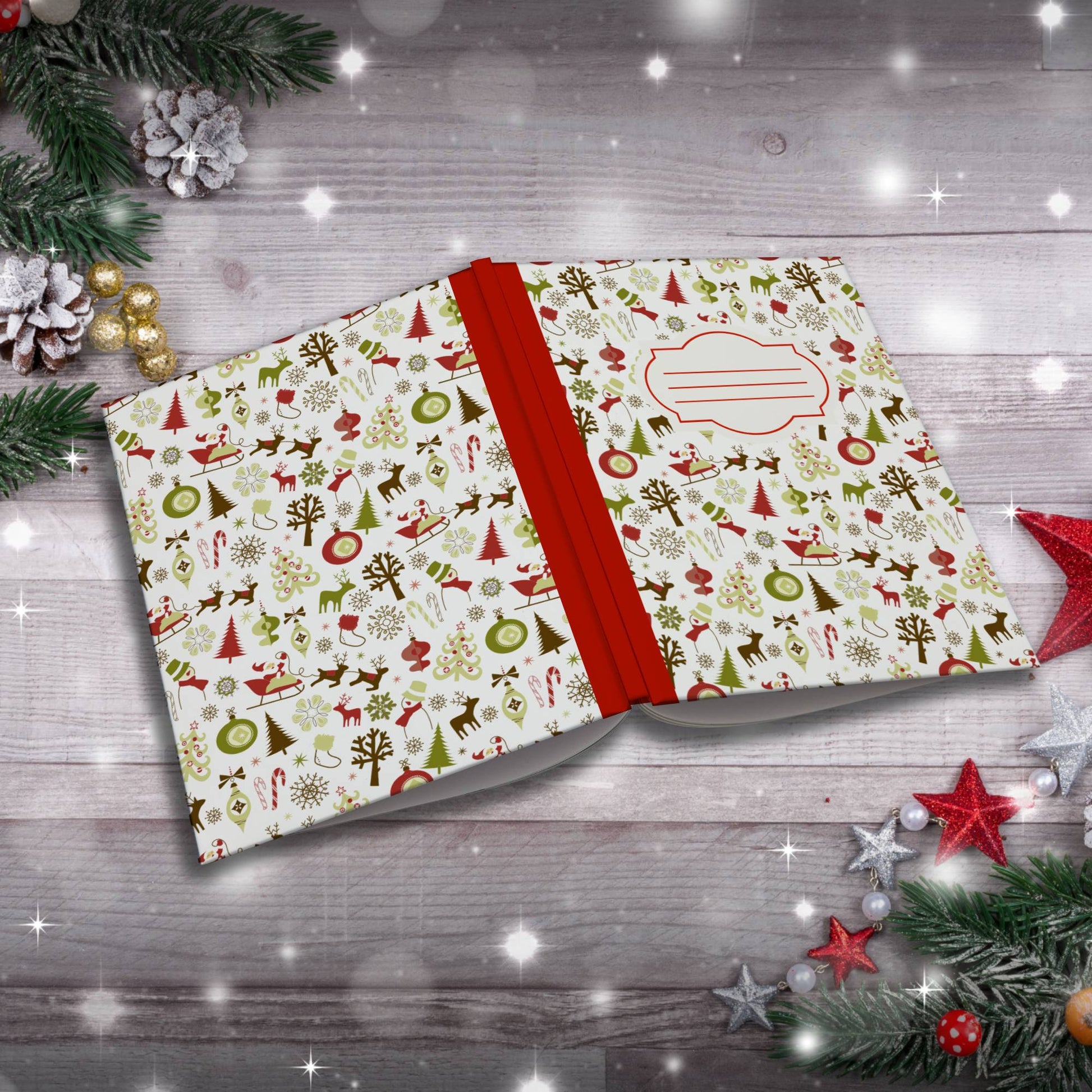 Santa, Stockings, Snowflakes & Stars Paperback Christmas Composition Notebook for journaling and holiday gift ideas