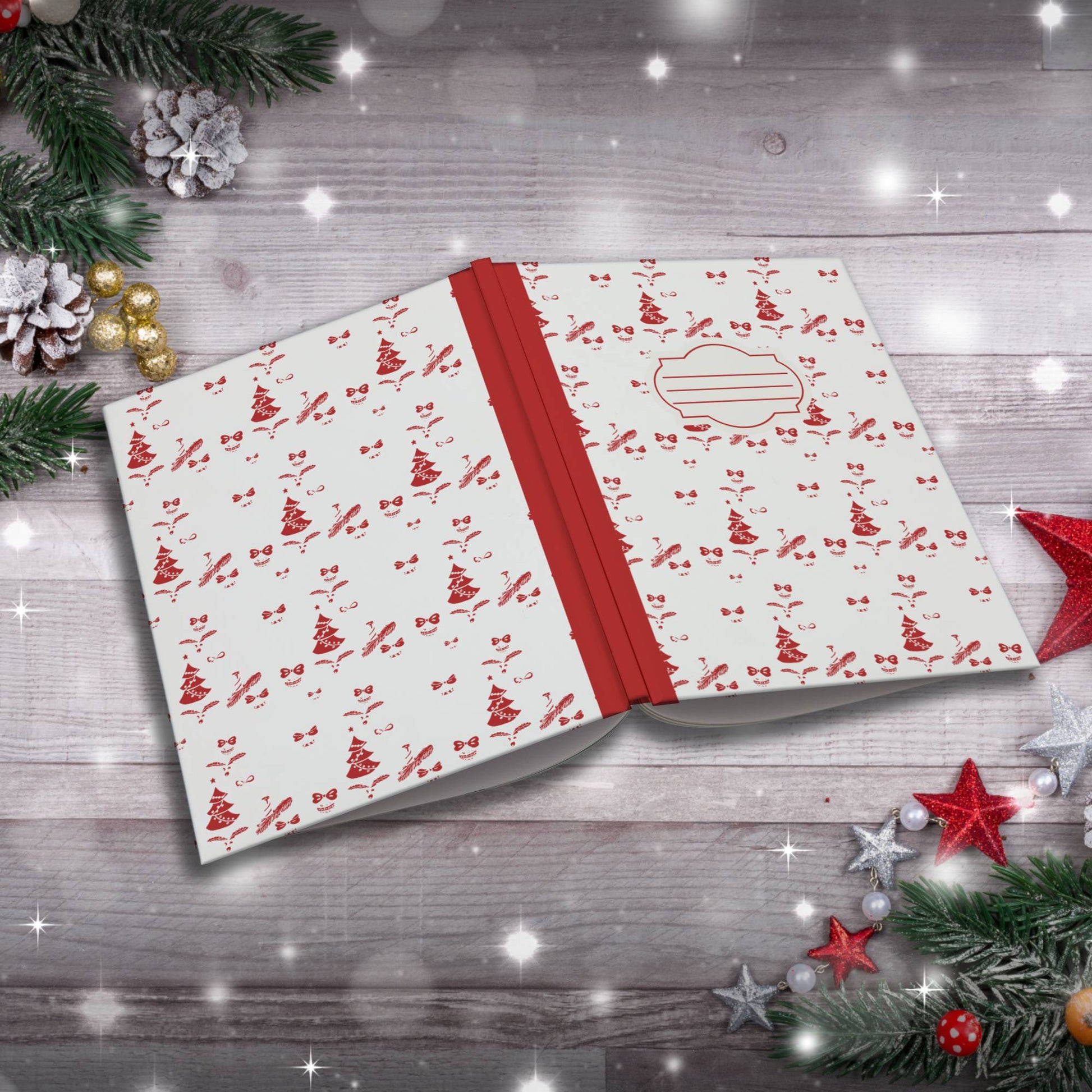 Crimson Holiday Trees & Ornaments Paperback Christmas Composition Notebook for mindful writing and holiday gifts