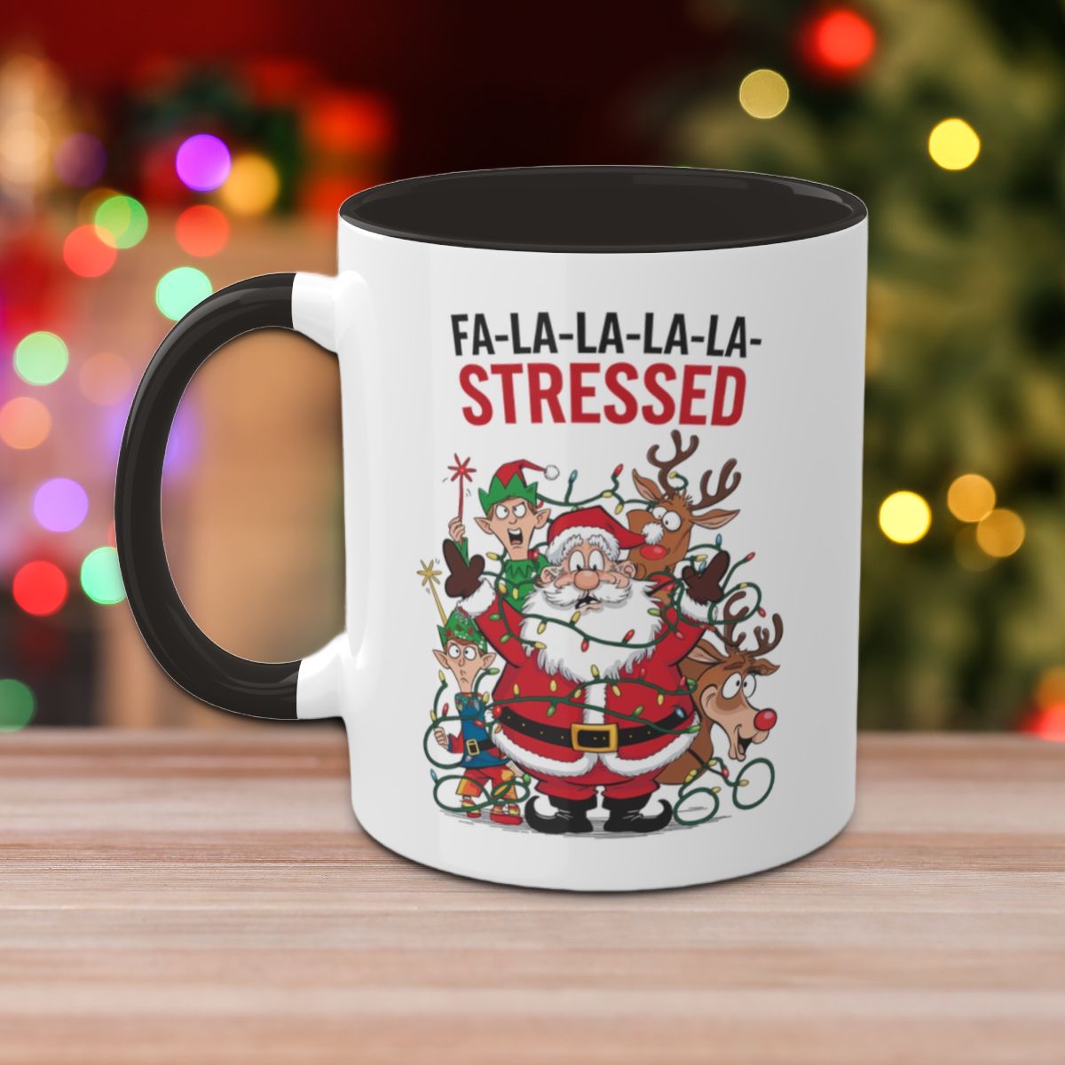 Fa-la-la-la-la Stressed: Colorful Christmas Mugs, Funny Mental Health Mug, Anxiety Humor Coffee Cup, Holiday Self-Care Gift, Festive Stocking Stuffer