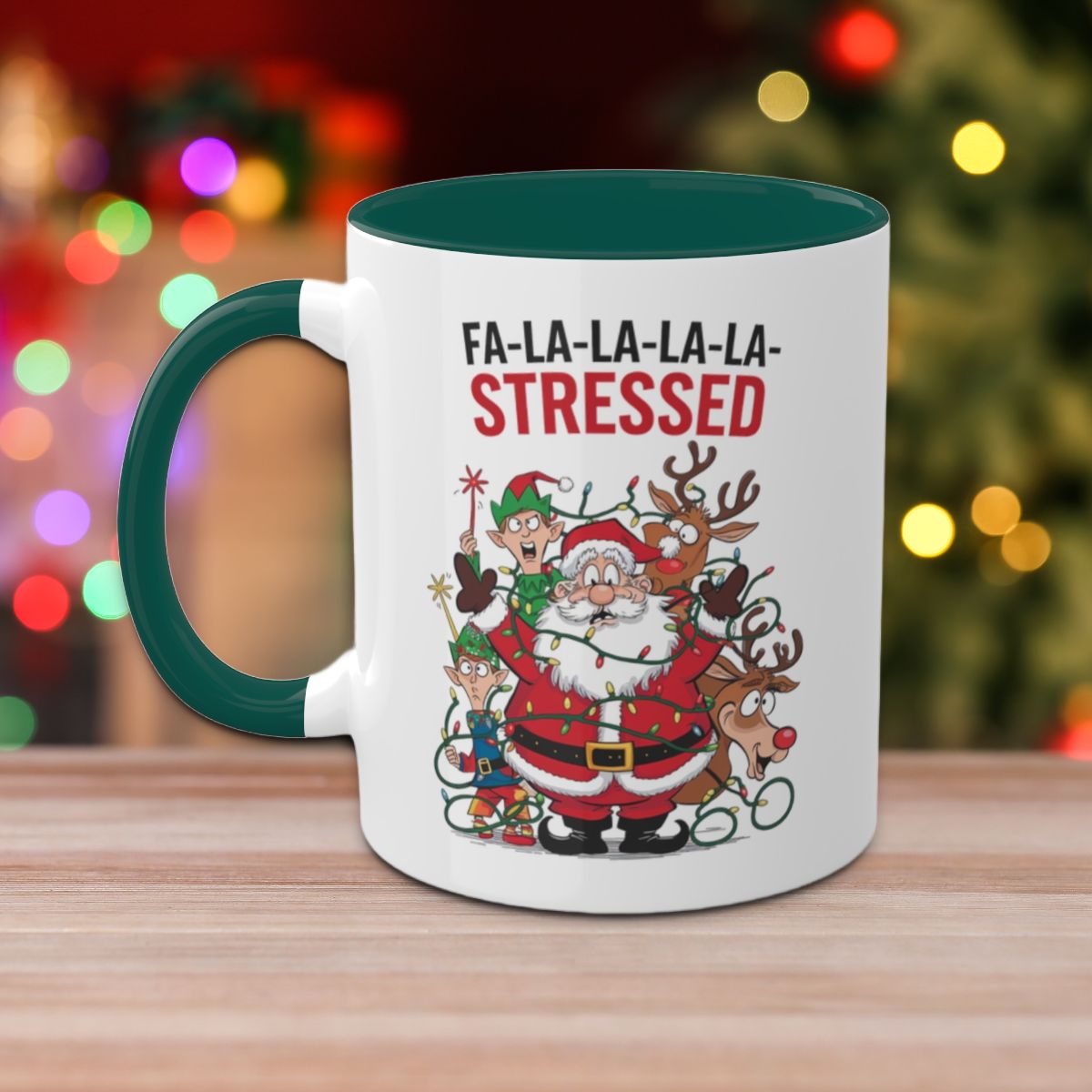 Fa-la-la-la-la Stressed: Colorful Christmas Mugs, Funny Mental Health Mug, Anxiety Humor Coffee Cup, Holiday Self-Care Gift, Festive Stocking Stuffer