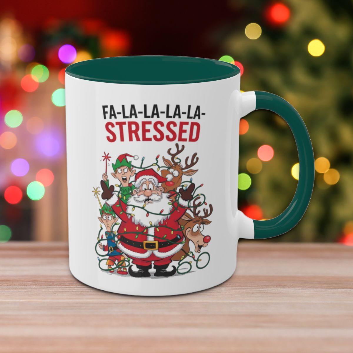 Fa-la-la-la-la Stressed: Colorful Christmas Mugs, Funny Mental Health Mug, Anxiety Humor Coffee Cup, Holiday Self-Care Gift, Festive Stocking Stuffer