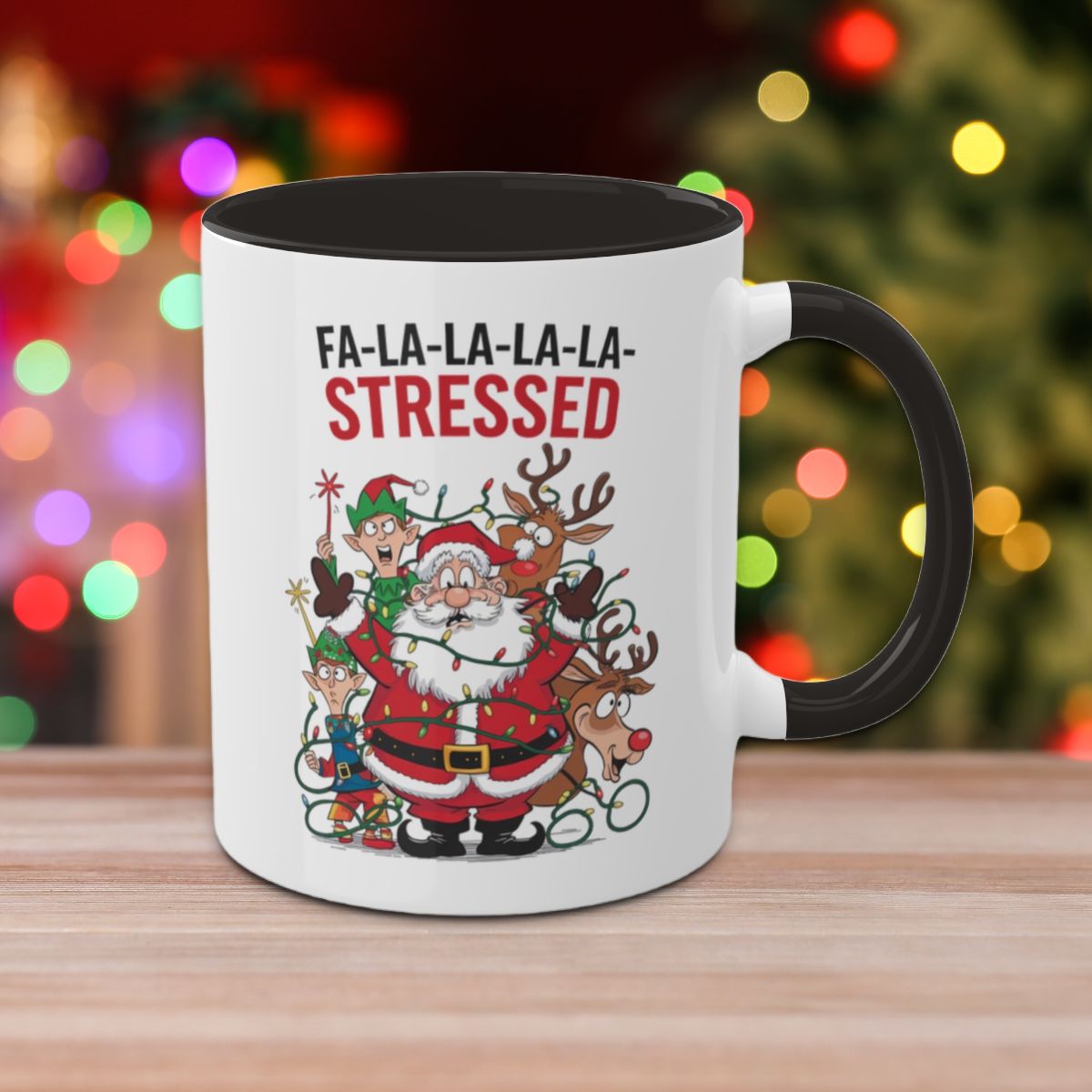 Fa-la-la-la-la Stressed: Colorful Christmas Mugs, Funny Mental Health Mug, Anxiety Humor Coffee Cup, Holiday Self-Care Gift, Festive Stocking Stuffer