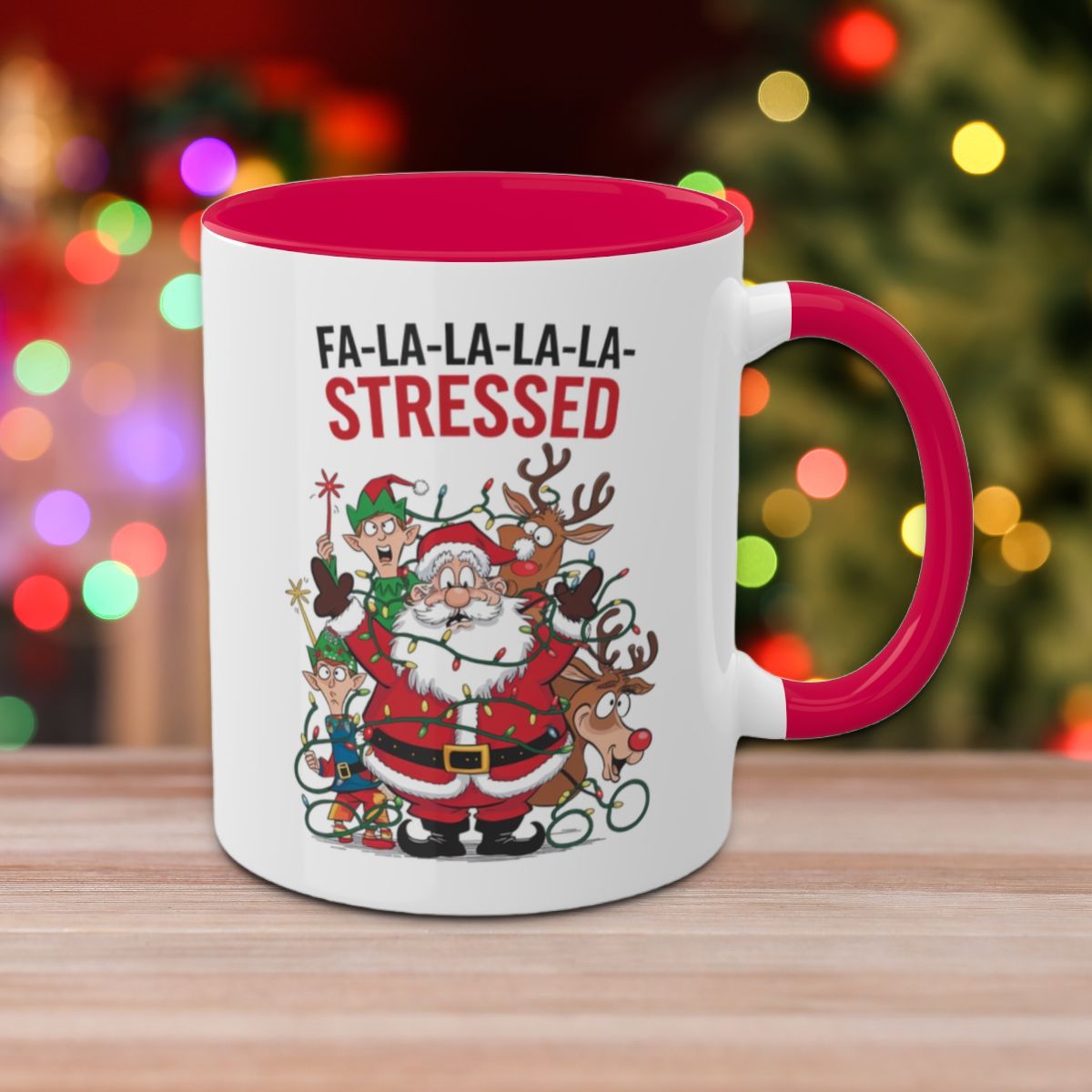 Fa-la-la-la-la Stressed: Colorful Christmas Mugs, Funny Mental Health Mug, Anxiety Humor Coffee Cup, Holiday Self-Care Gift, Festive Stocking Stuffer