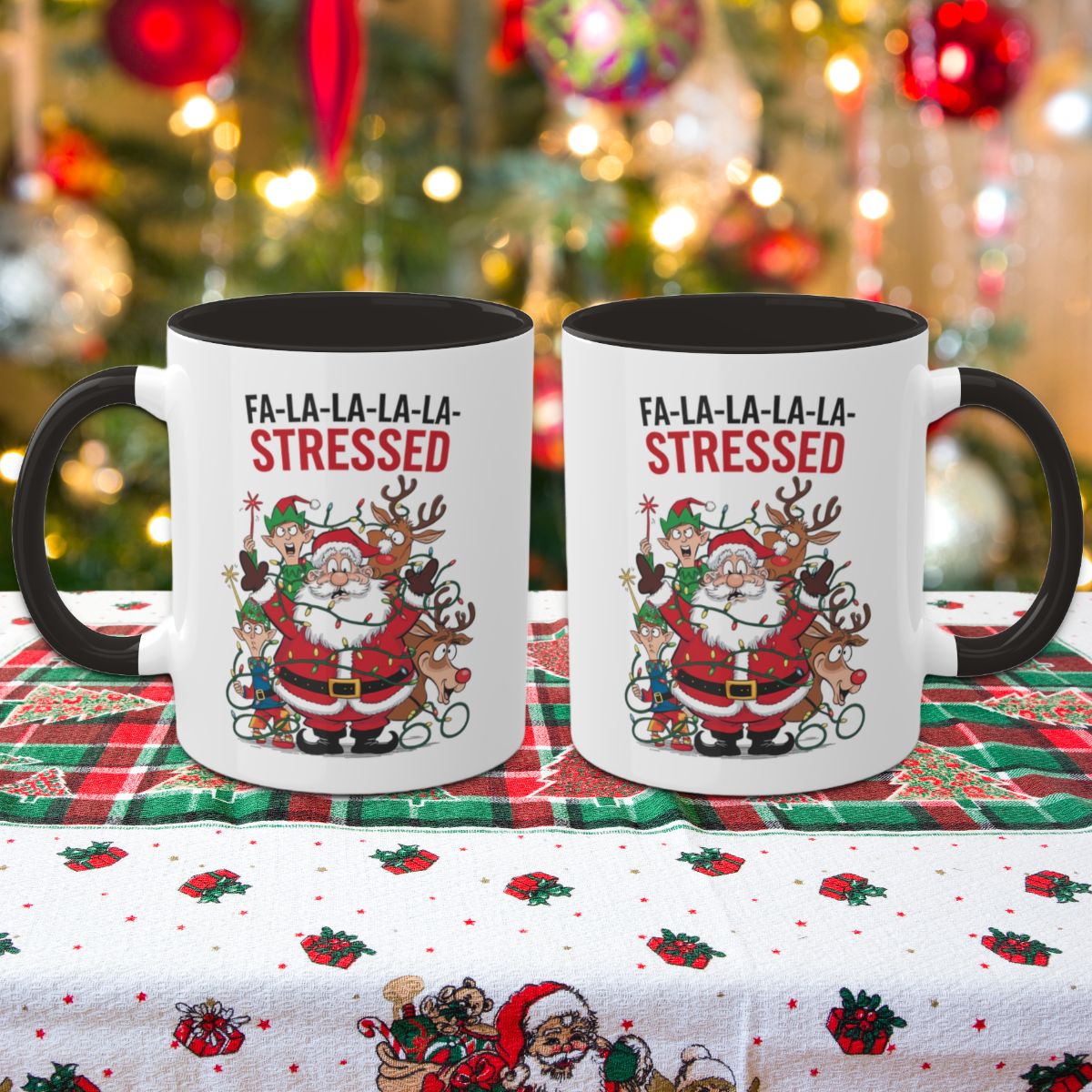 Fa-la-la-la-la Stressed: Colorful Christmas Mugs, Funny Mental Health Mug, Anxiety Humor Coffee Cup, Holiday Self-Care Gift, Festive Stocking Stuffer