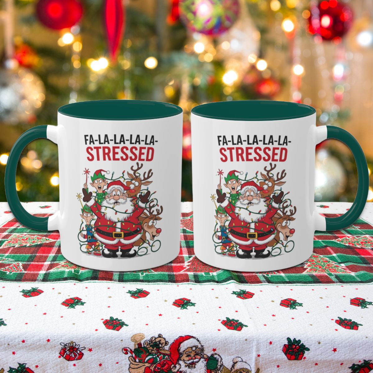 Fa-la-la-la-la Stressed: Colorful Christmas Mugs, Funny Mental Health Mug, Anxiety Humor Coffee Cup, Holiday Self-Care Gift, Festive Stocking Stuffer