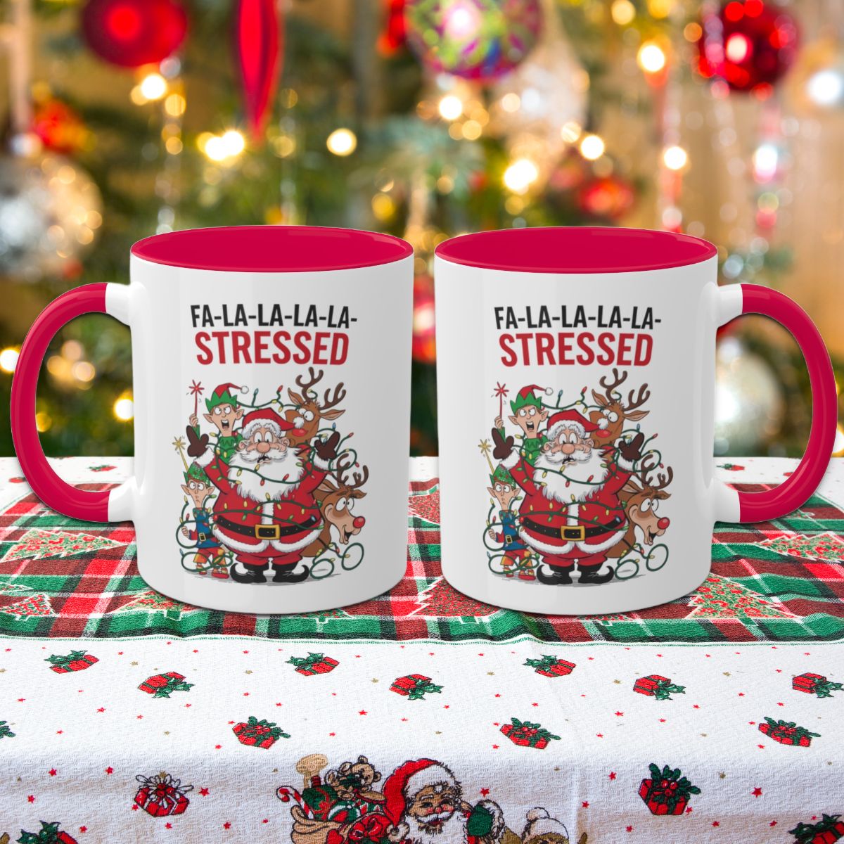 Fa-la-la-la-la Stressed: Colorful Christmas Mugs, Funny Mental Health Mug, Anxiety Humor Coffee Cup, Holiday Self-Care Gift, Festive Stocking Stuffer