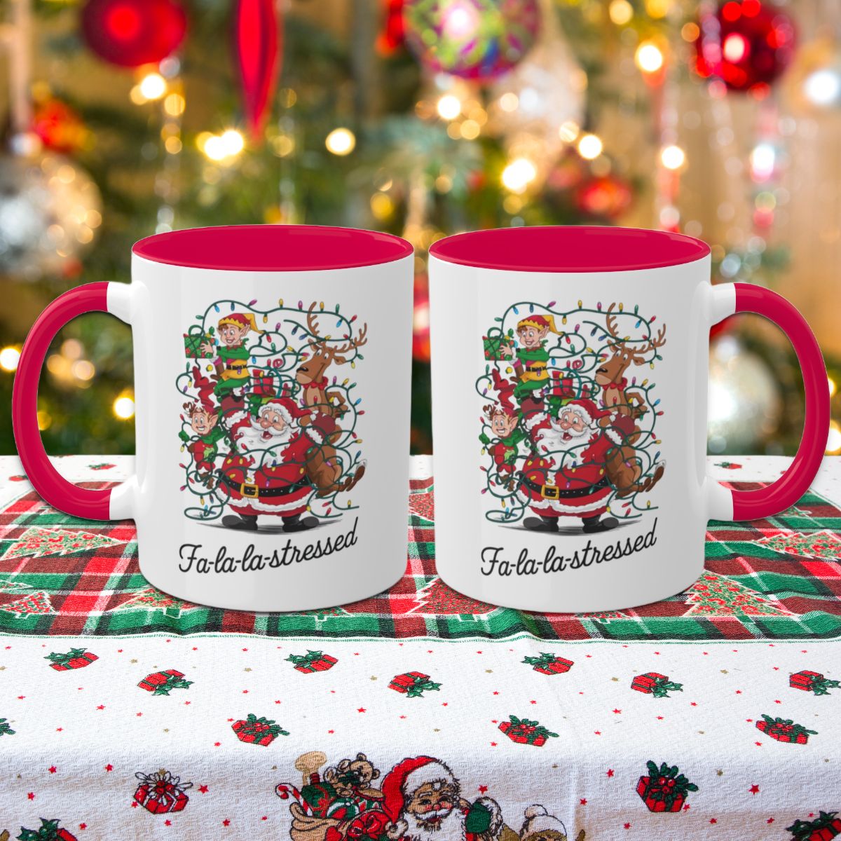 Fa-la-la Stressed: Colorful Christmas Mugs, Funny Mental Health Mug, Anxiety Humor Coffee Cup, Holiday Self-Care Gift, Festive Stocking Stuffer