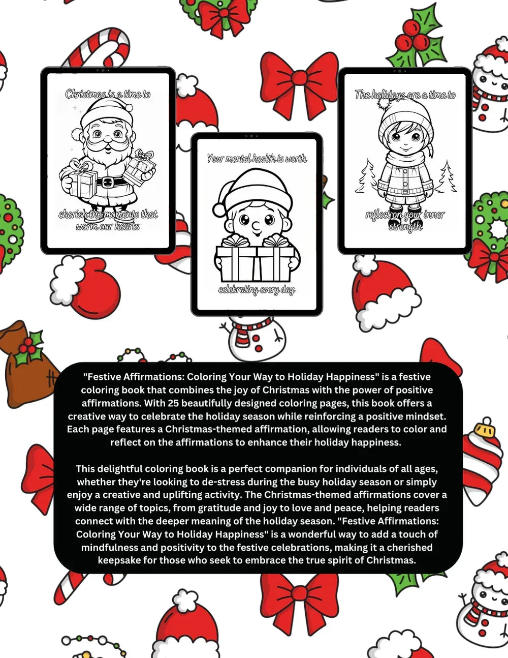 Shop our premium festive affirmations christmas coloring book with 25 christmas themed affirmations from MySisterIsASurvivor.