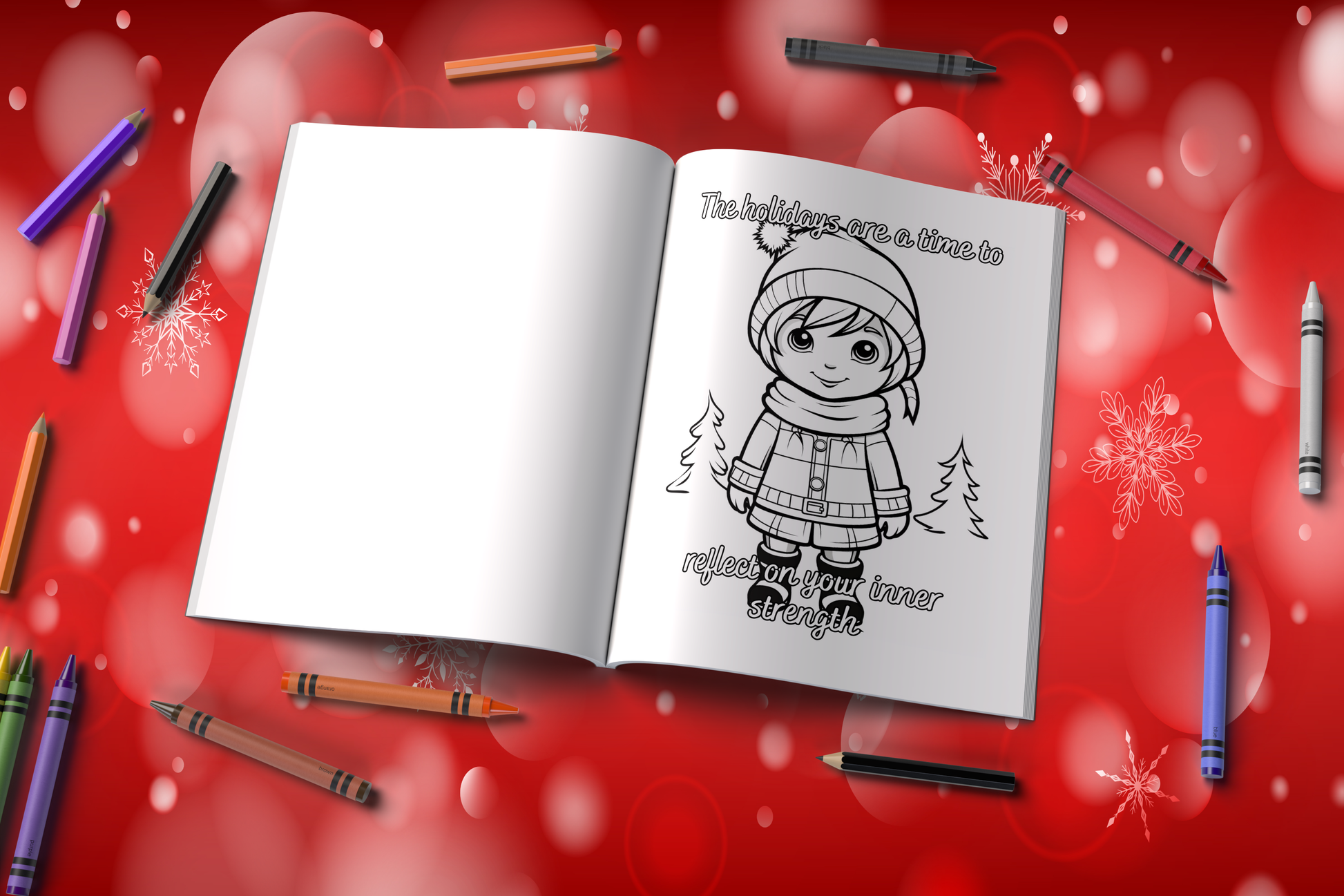 Christmas coloring book with festive affirmations and cozy art
