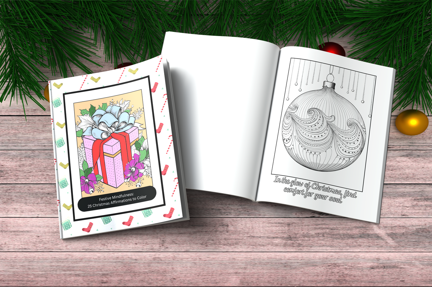 Mindfulness coloring book with holiday affirmations and calm designs