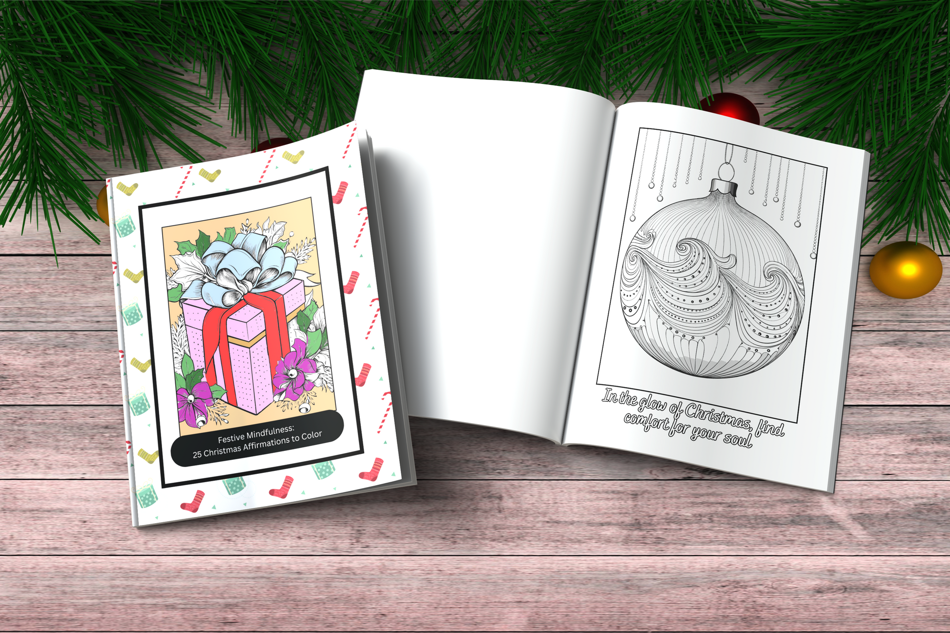 Mindfulness coloring book with holiday affirmations and calm designs