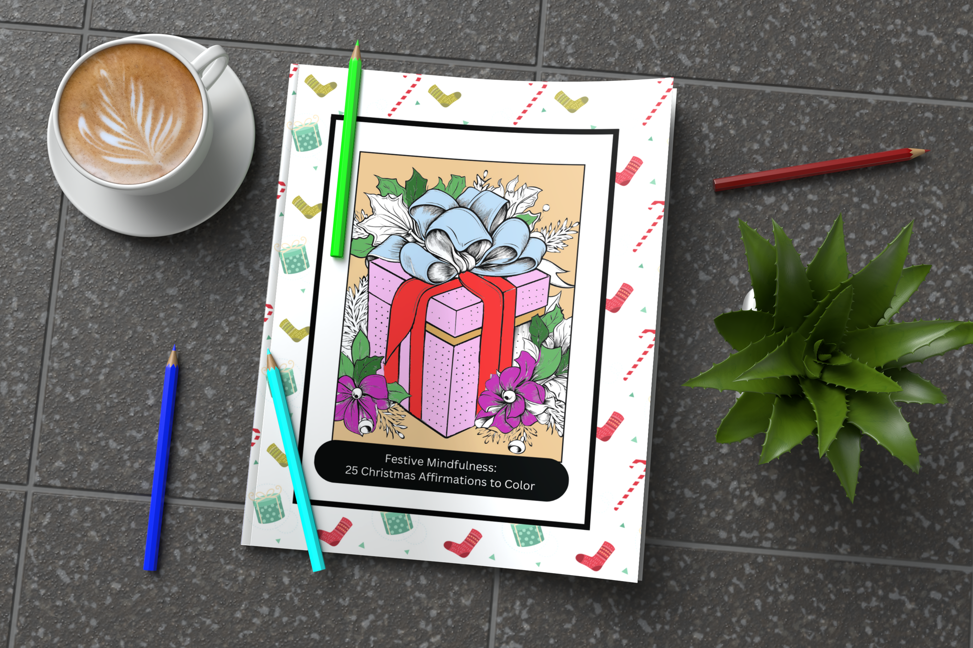 Mindfulness coloring book with holiday affirmations and calm designs