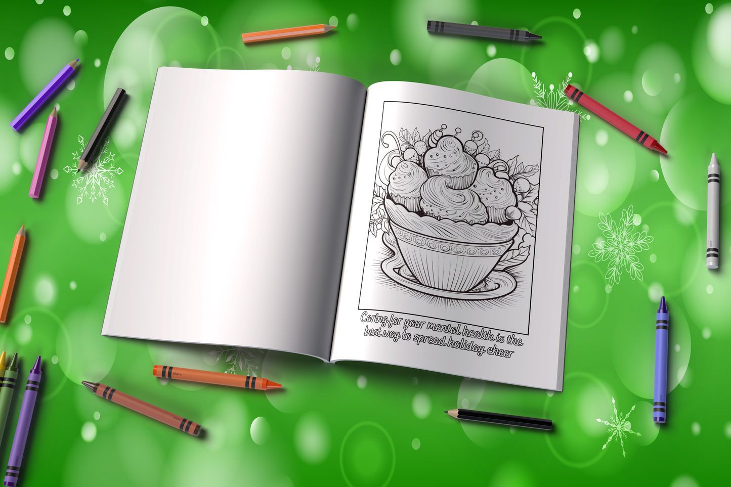 Mindfulness coloring book with holiday affirmations and calm designs